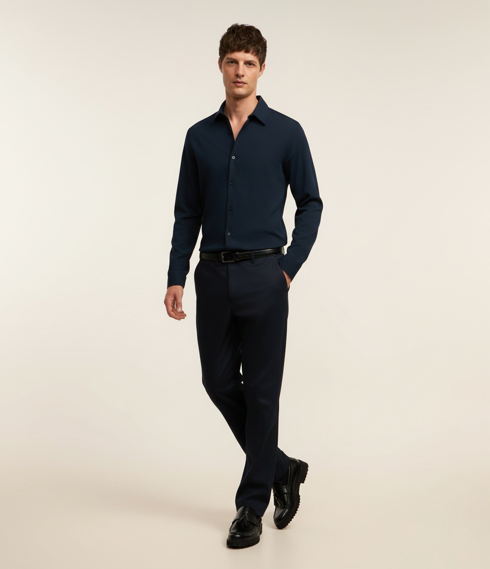 Camisa Slim em Fibra de Bambu Azul Marinho 6