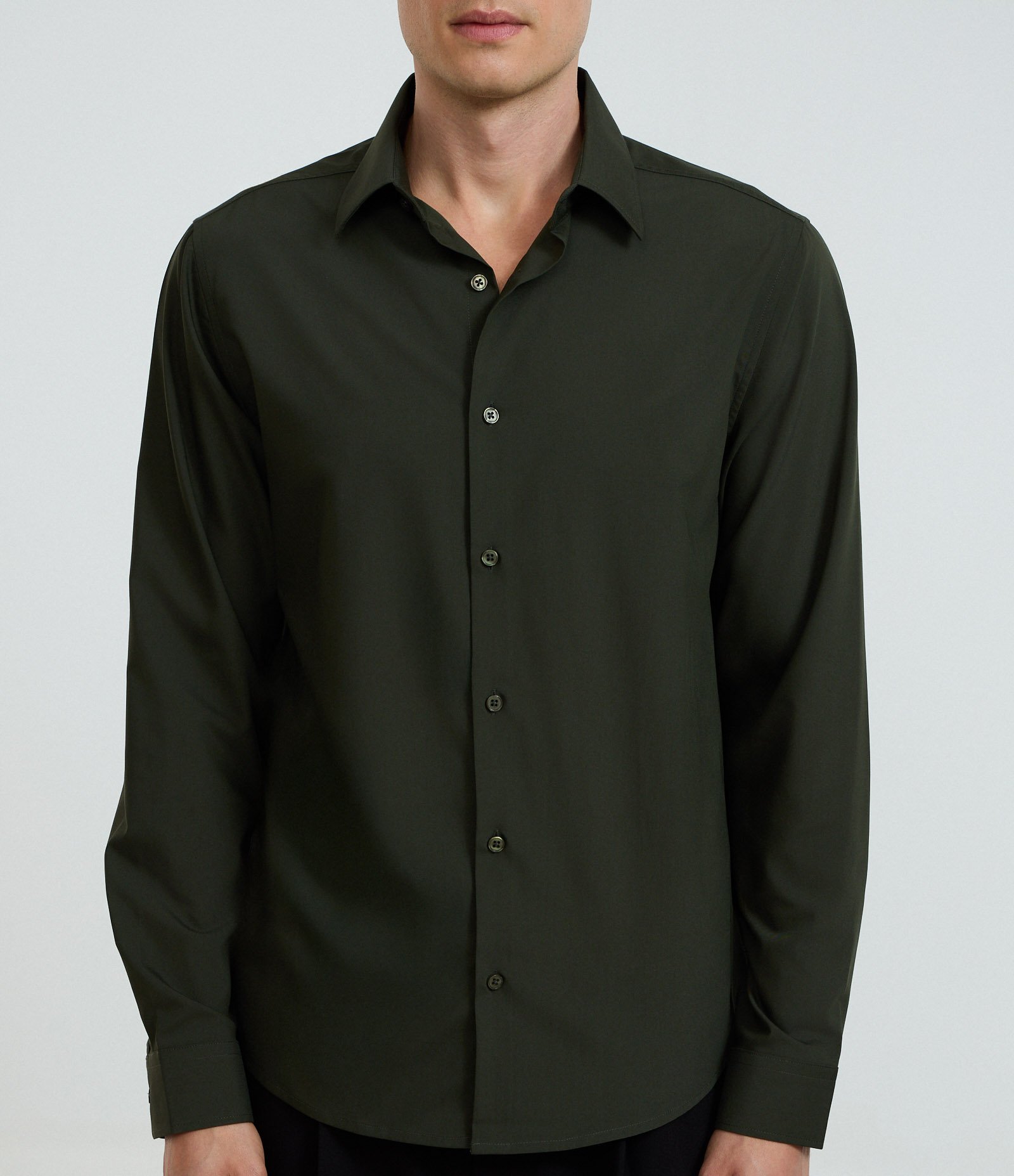 Camisa Slim em Fibra de Bambu Verde Escuro 3