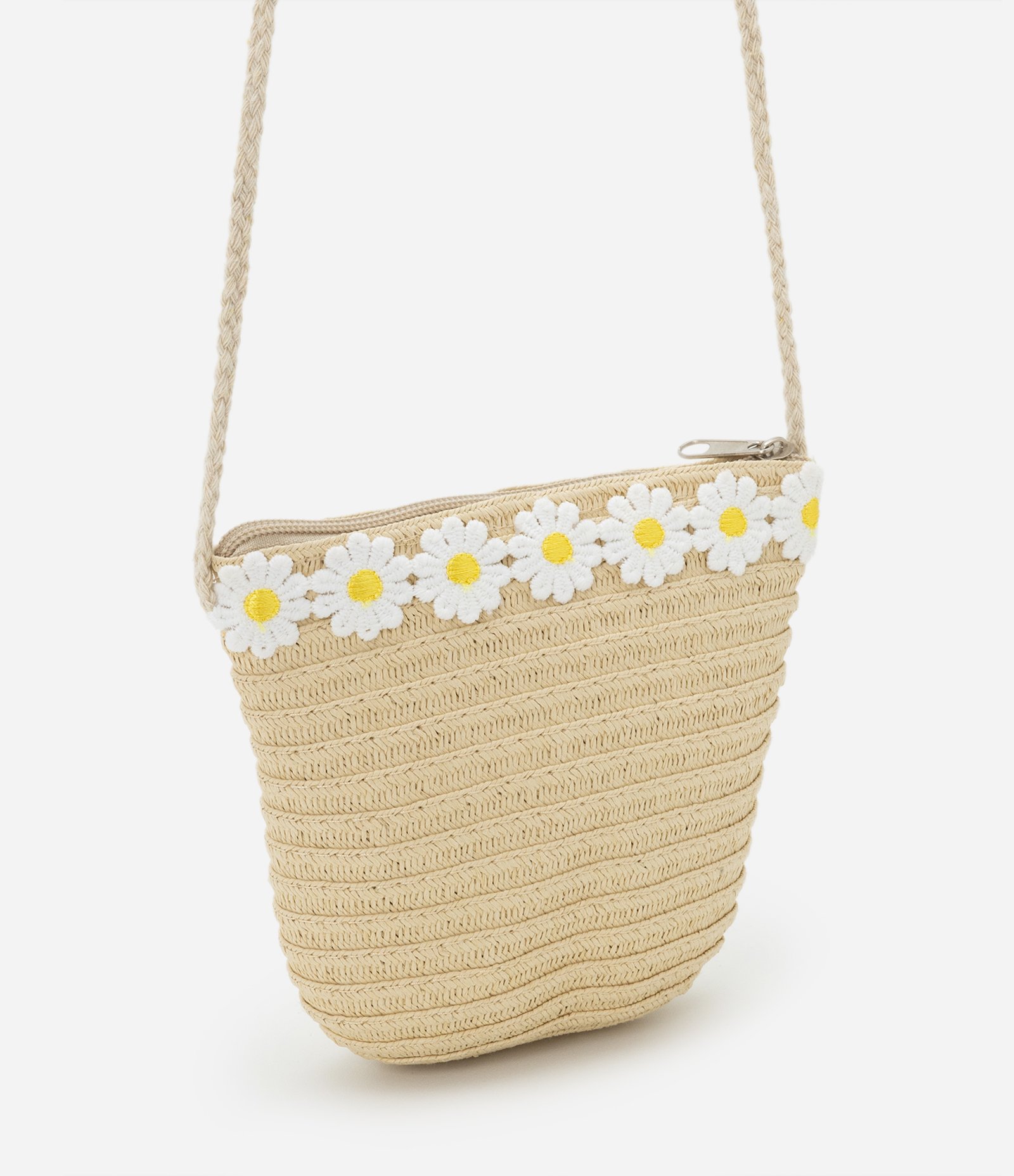 Bolsa Infantil de Palha com Margaridas Aplicadas - Tam Único Bege 1