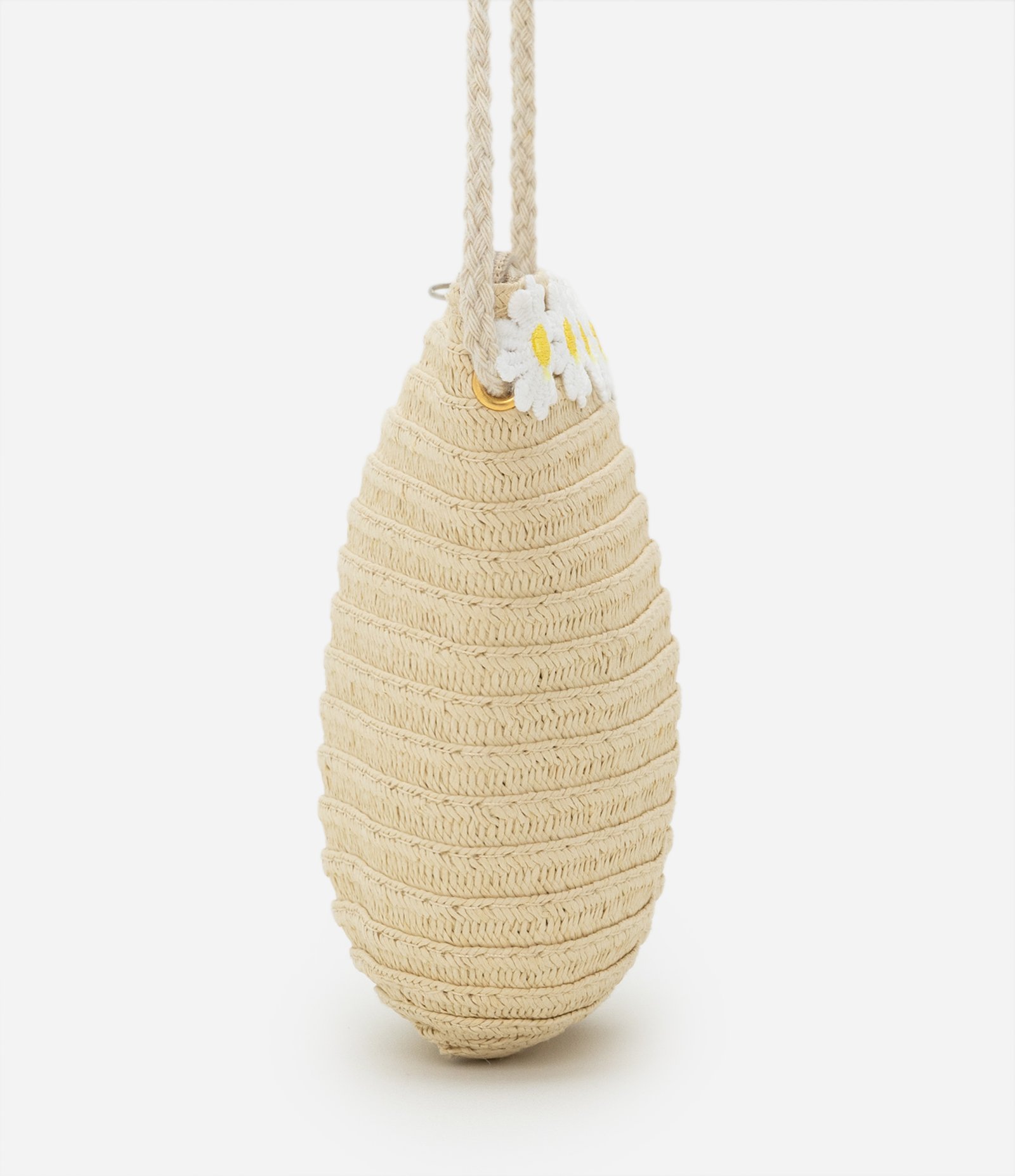 Bolsa Infantil de Palha com Margaridas Aplicadas - Tam Único Bege 2