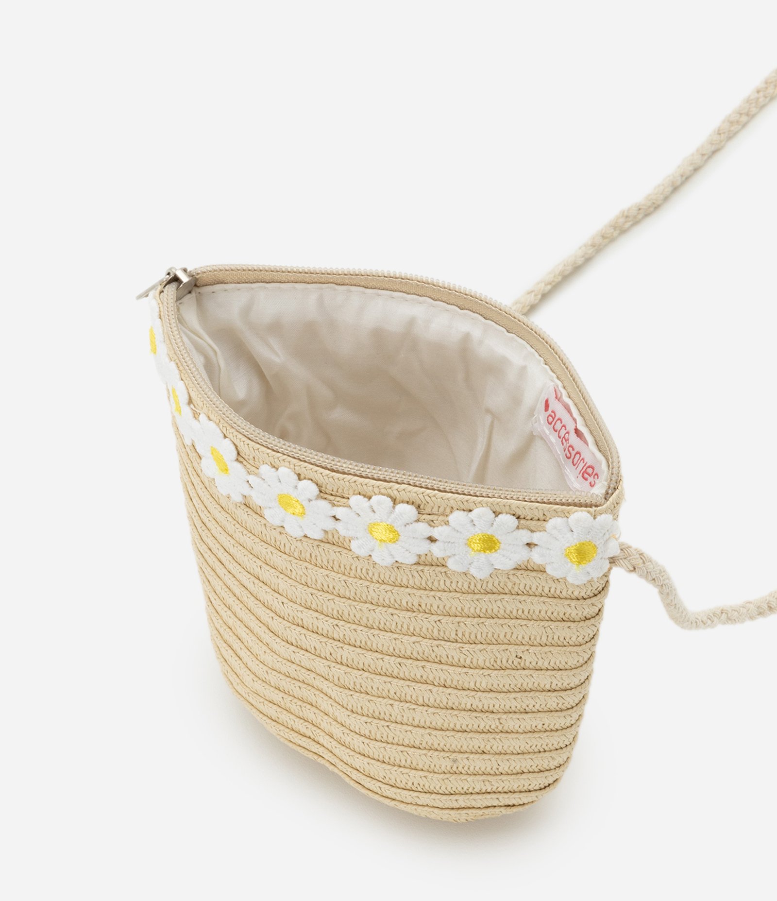 Bolsa Infantil de Palha com Margaridas Aplicadas - Tam Único Bege 5