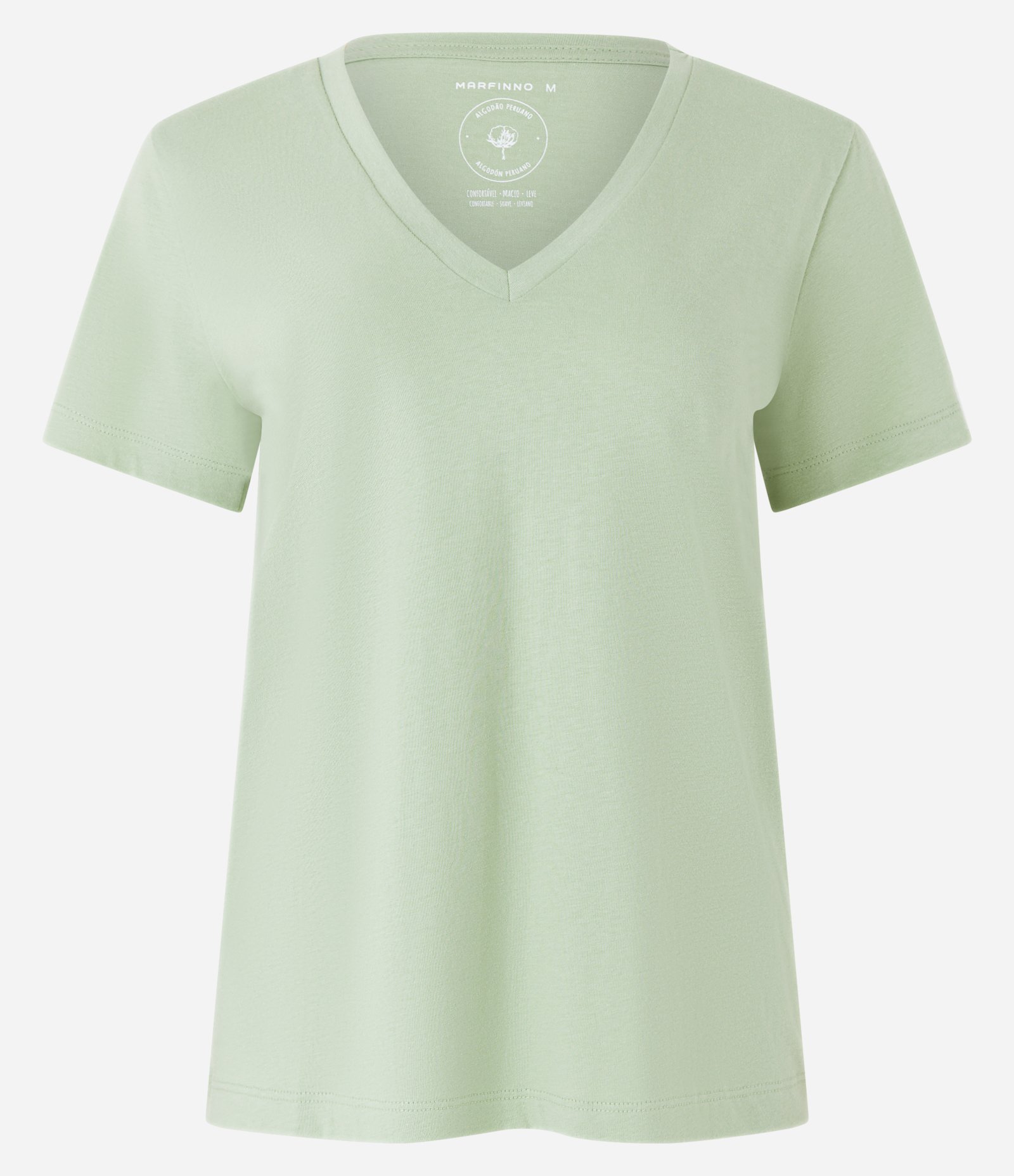 Blusa Básica em Algodão Peruano com Decote V Verde Claro 5