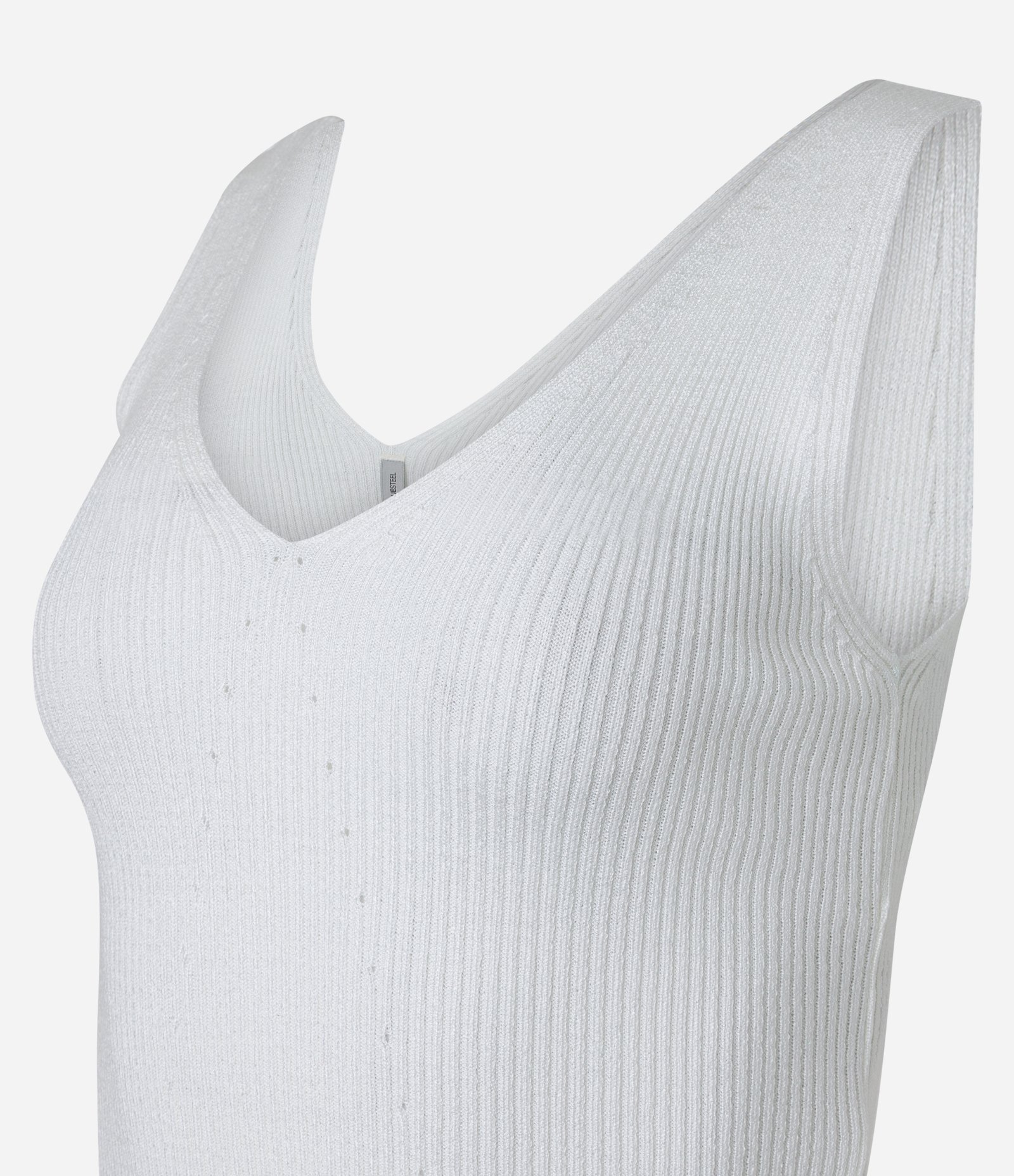 Blusa Regata em Tricô Texturizada e Barra com Frufru Contrastante Branco 6