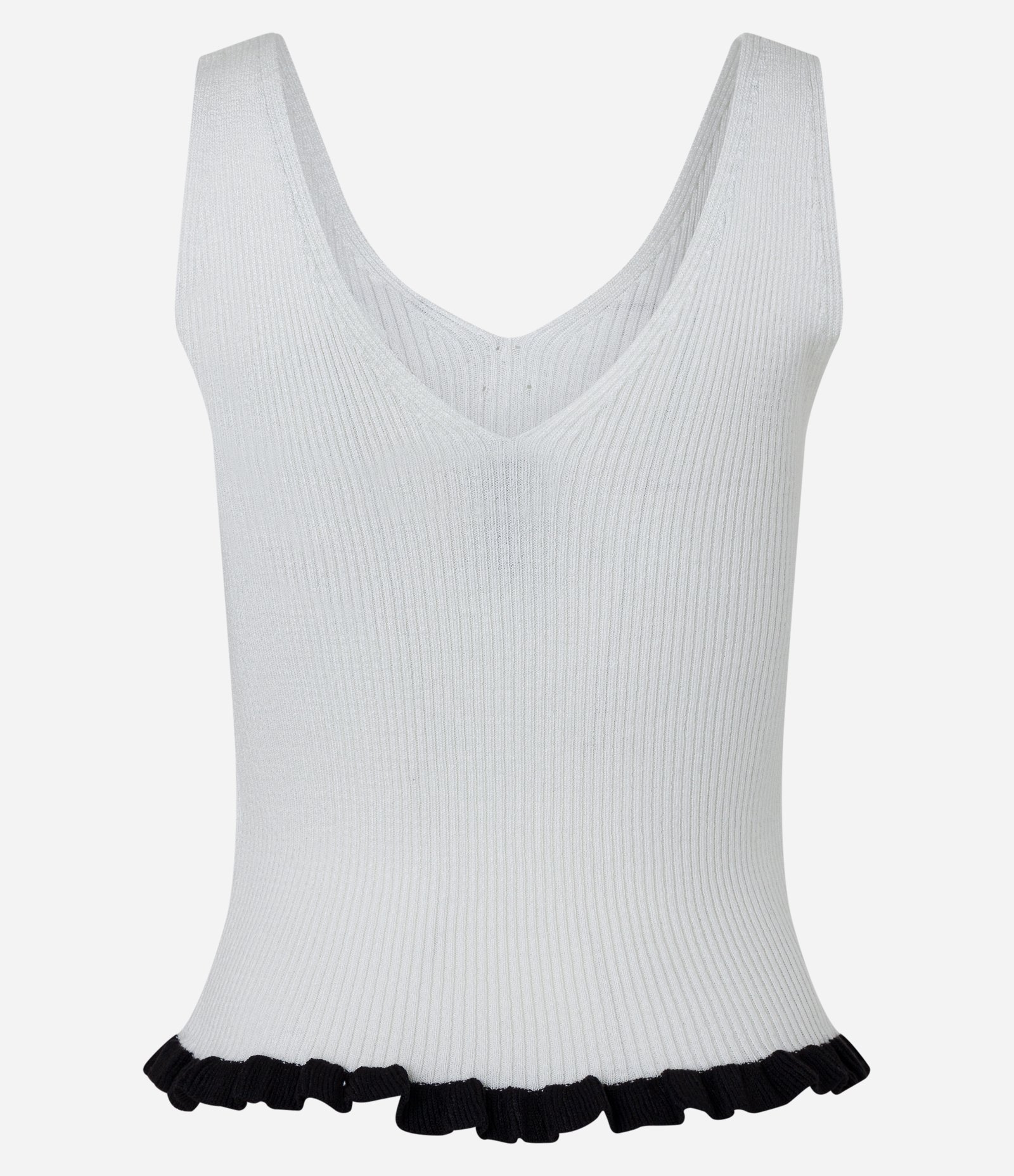 Blusa Regata em Tricô Texturizada e Barra com Frufru Contrastante Branco 7