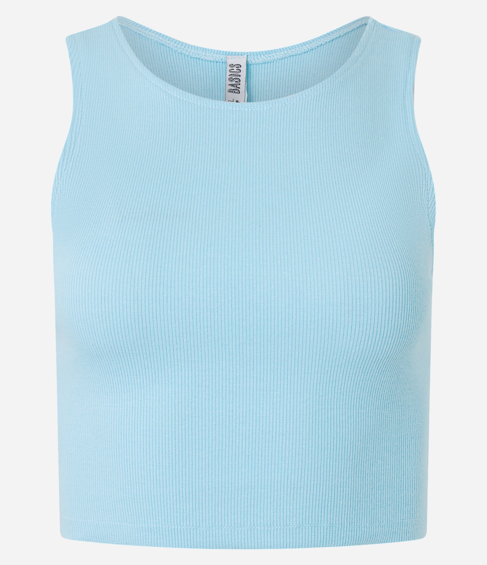 Blusa Cropped sem Manga em Algodão com Textura Canelada Azul 5