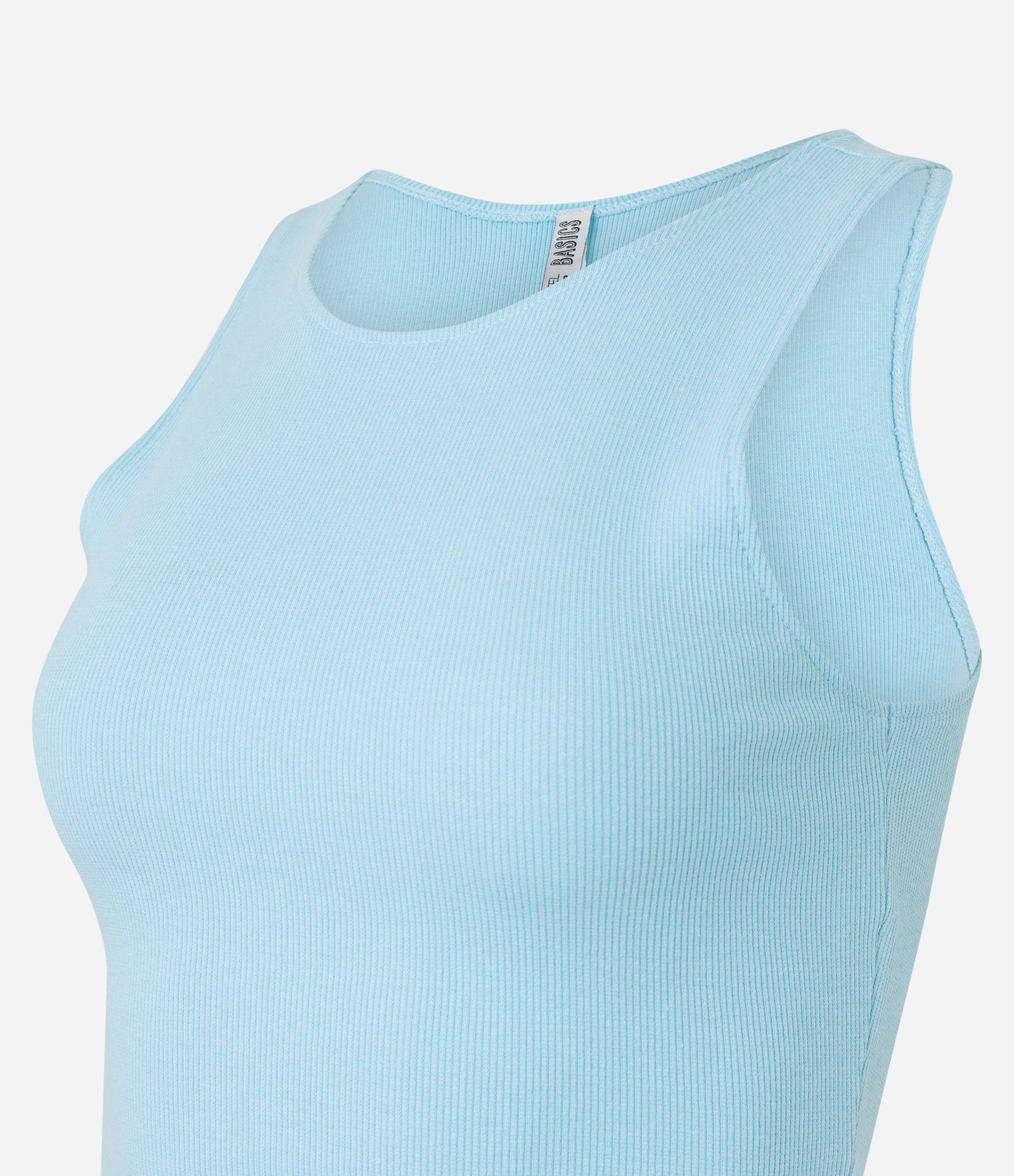 Blusa Cropped sem Manga em Algodão com Textura Canelada Azul 6