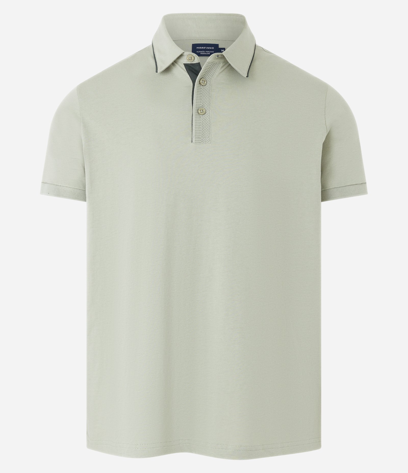 Camisa Polo Regular em Algodão Peruano com Detalhe Contrastante na Gola Verde Acinzentado 5