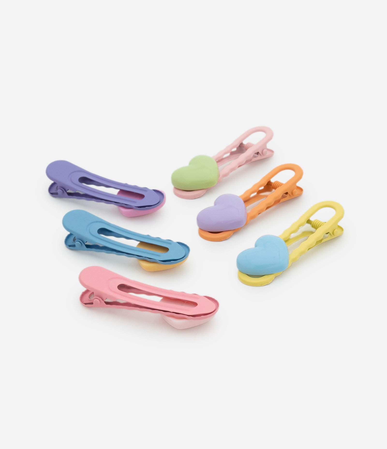 Kit 06 Presilhas de Cabelo Infantil com Coração - Tam U Multicores 4
