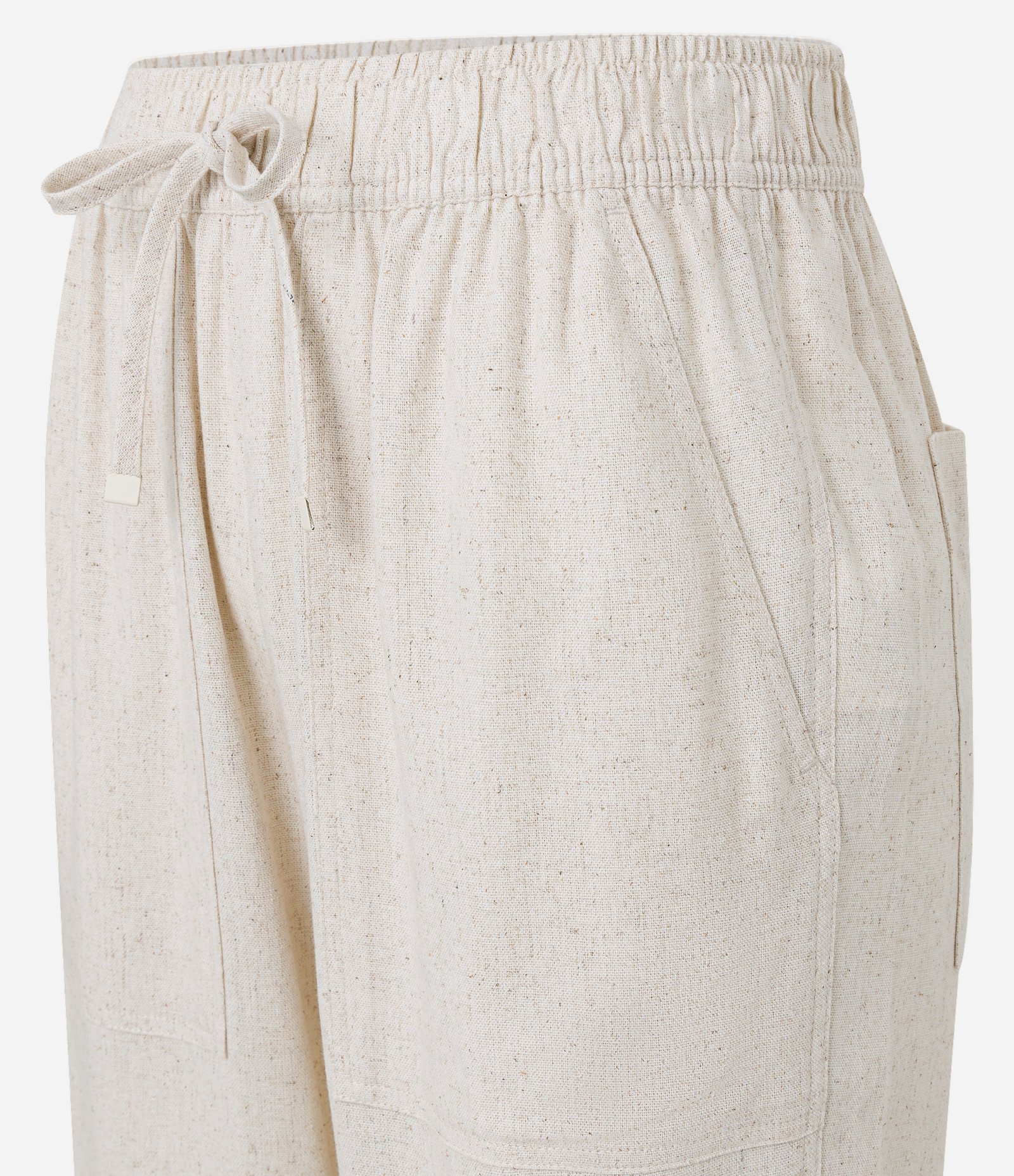 Calça Fluída Cenoura em Viscolinho com Recortes e Cós Elástico Bege 3