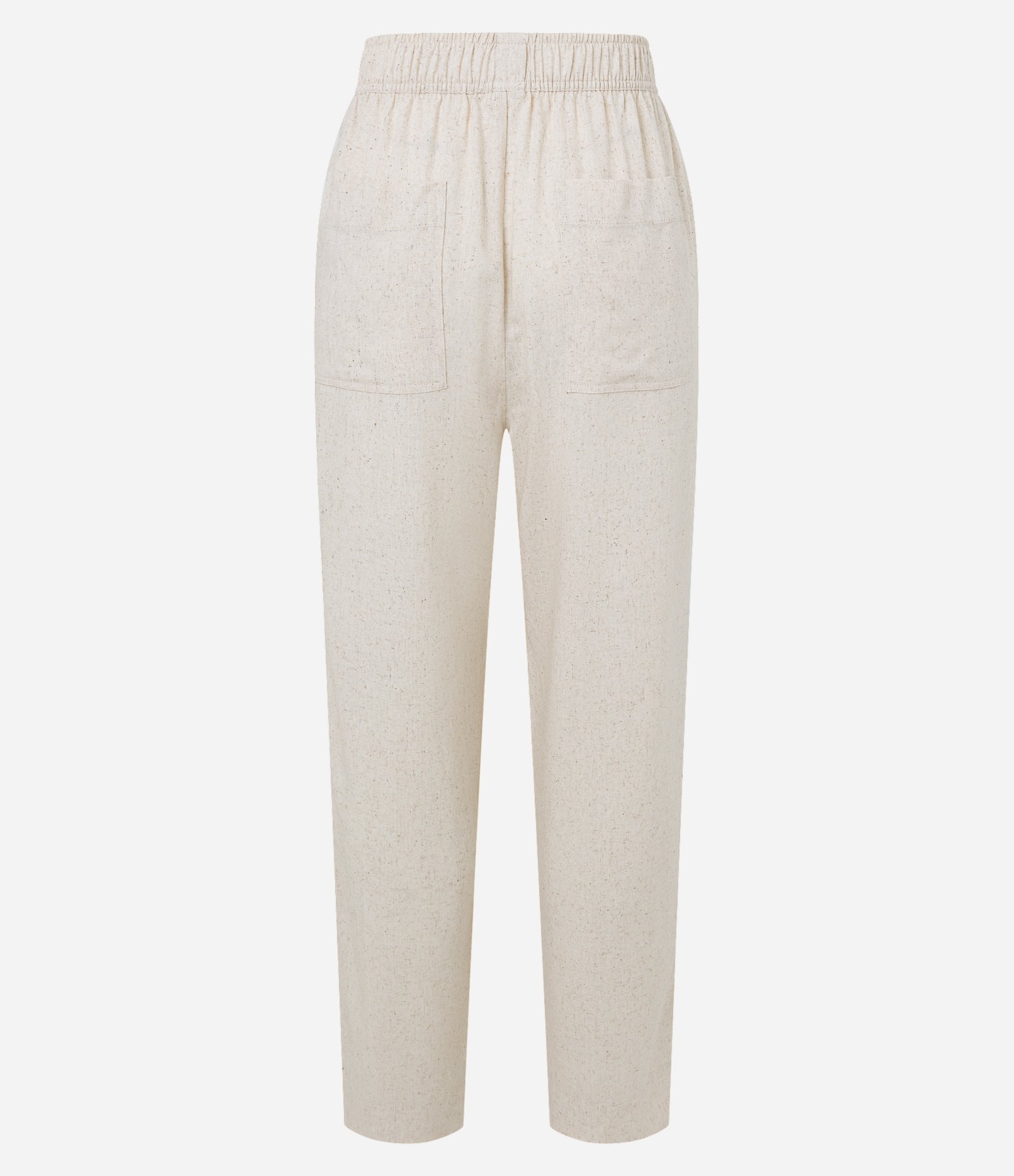 Calça Fluída Cenoura em Viscolinho com Recortes e Cós Elástico Bege 4