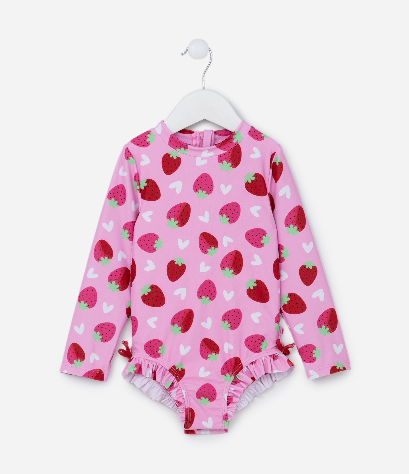 Maiô Infantil com Estampa Morangos e Proteção UV - Tam 1 a 4 anos Rosa 1