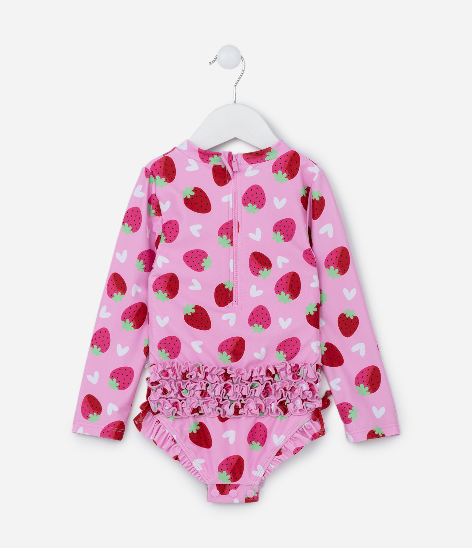 Maiô Infantil com Estampa Morangos e Proteção UV - Tam 1 a 4 anos Rosa 2