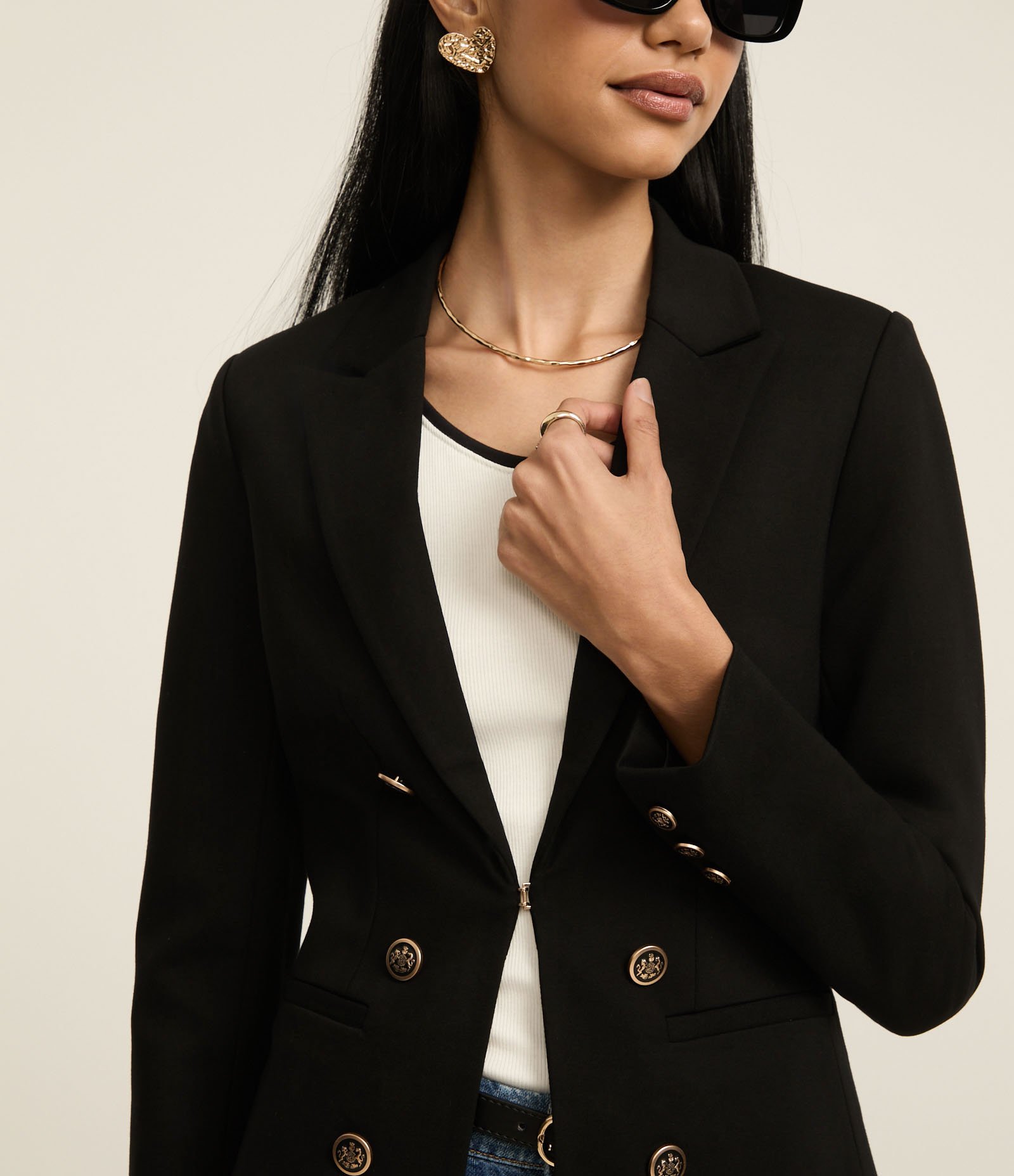 Blazer Alfaiatado em Ponto Roma com Botões Brasão Preto 3