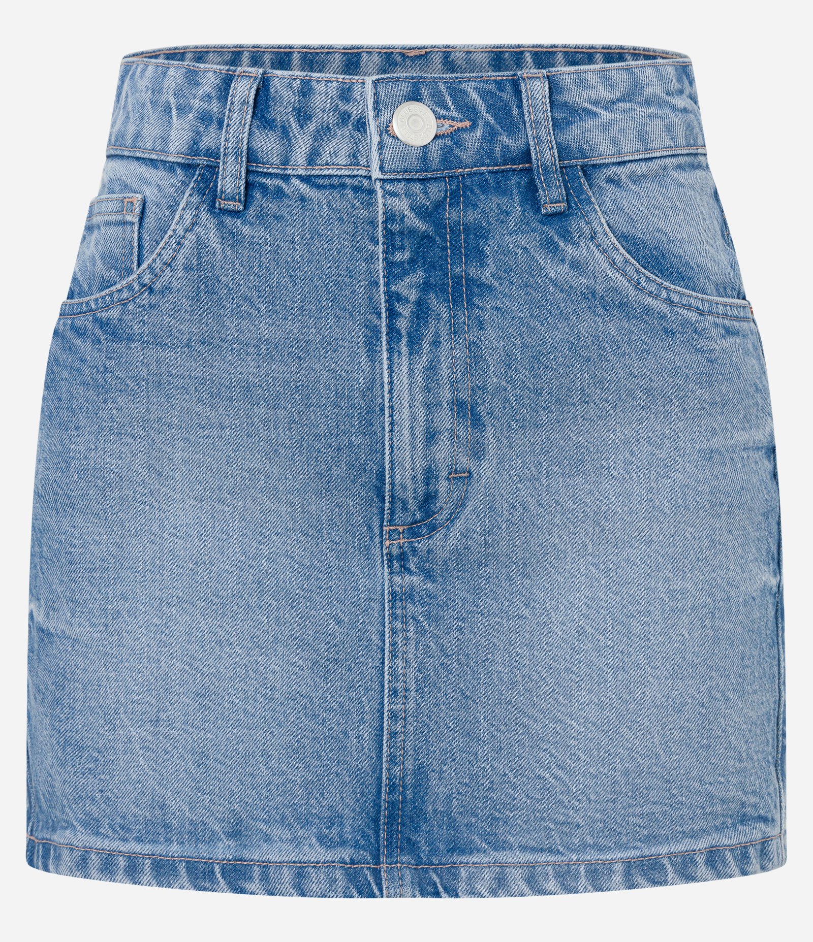 Saia Curta em Jeans Dirty Washed e Bolsos Azul 5