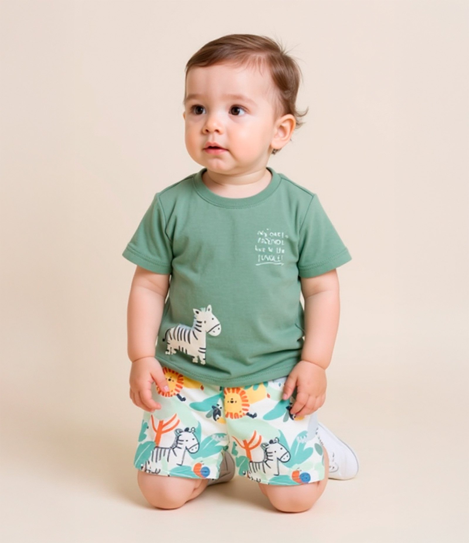 Conjunto Infantil em Algodão com Estampa de Zebra - Tam 0 a 18 meses Verde 2