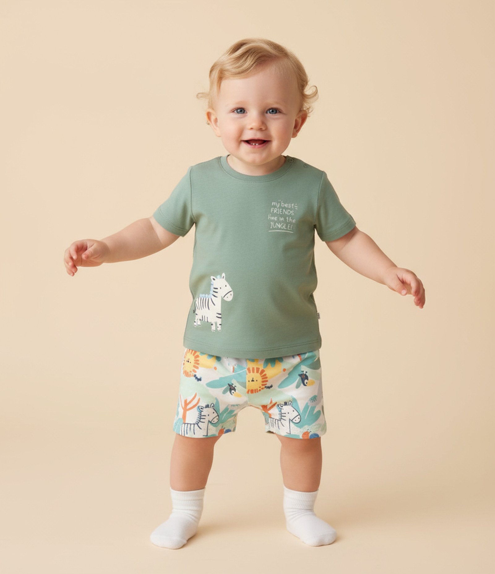 Conjunto Infantil em Algodão com Estampa de Zebra - Tam 0 a 18 meses Verde 1