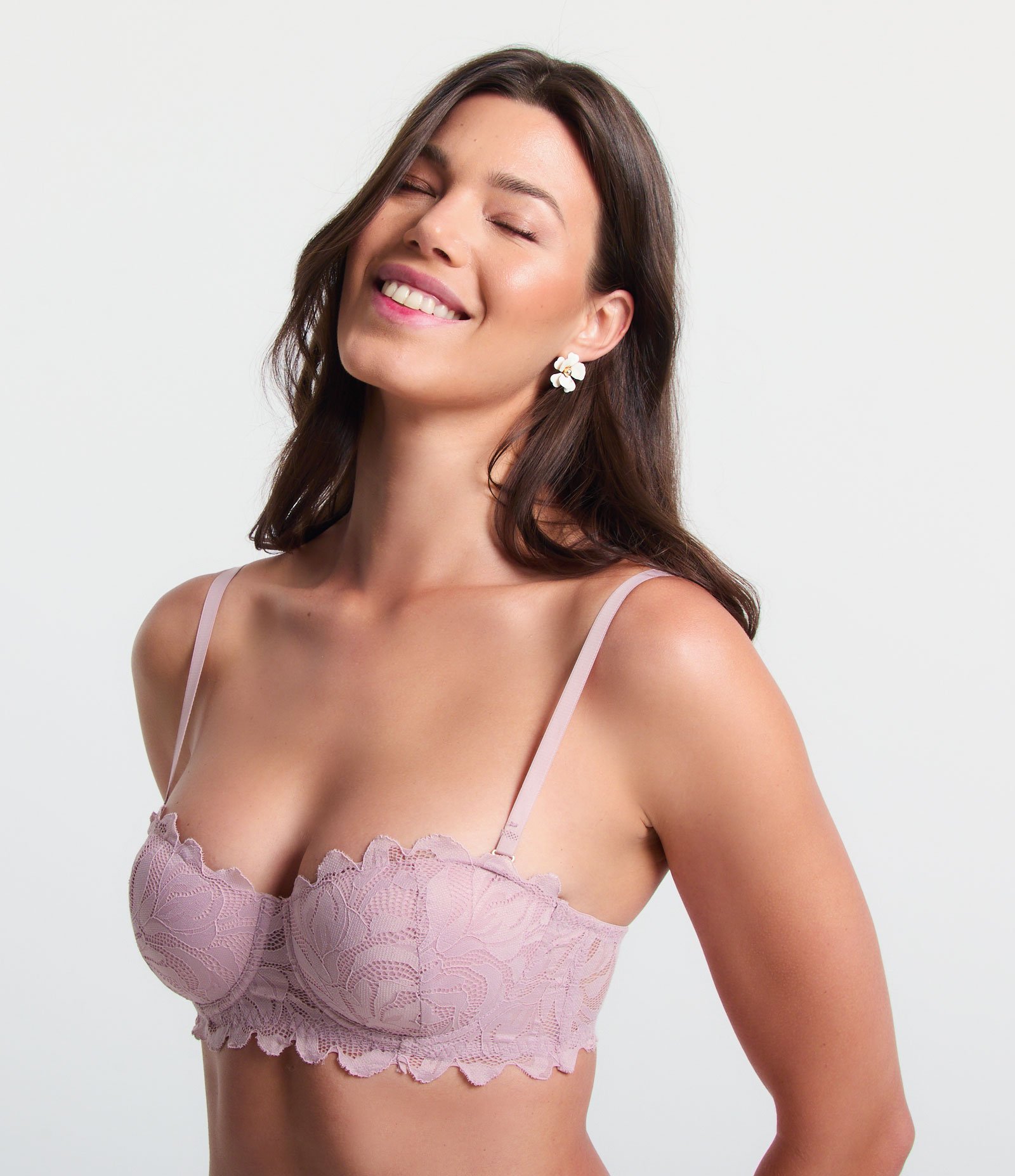 Sutiã Sem Alça em Renda Rústica Floral com Bojo Oco 1