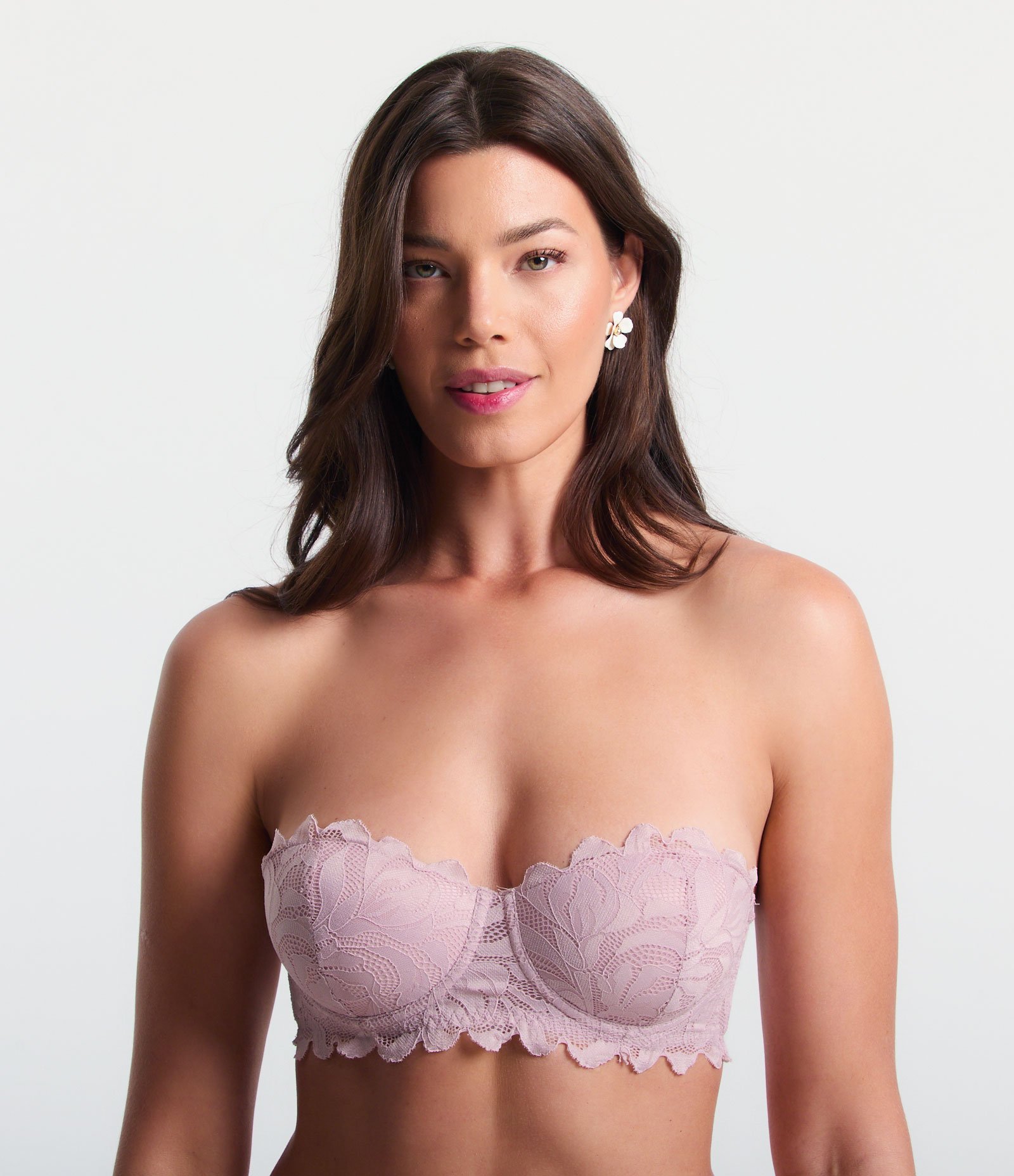 Sutiã Sem Alça em Renda Rústica Floral com Bojo Oco 5