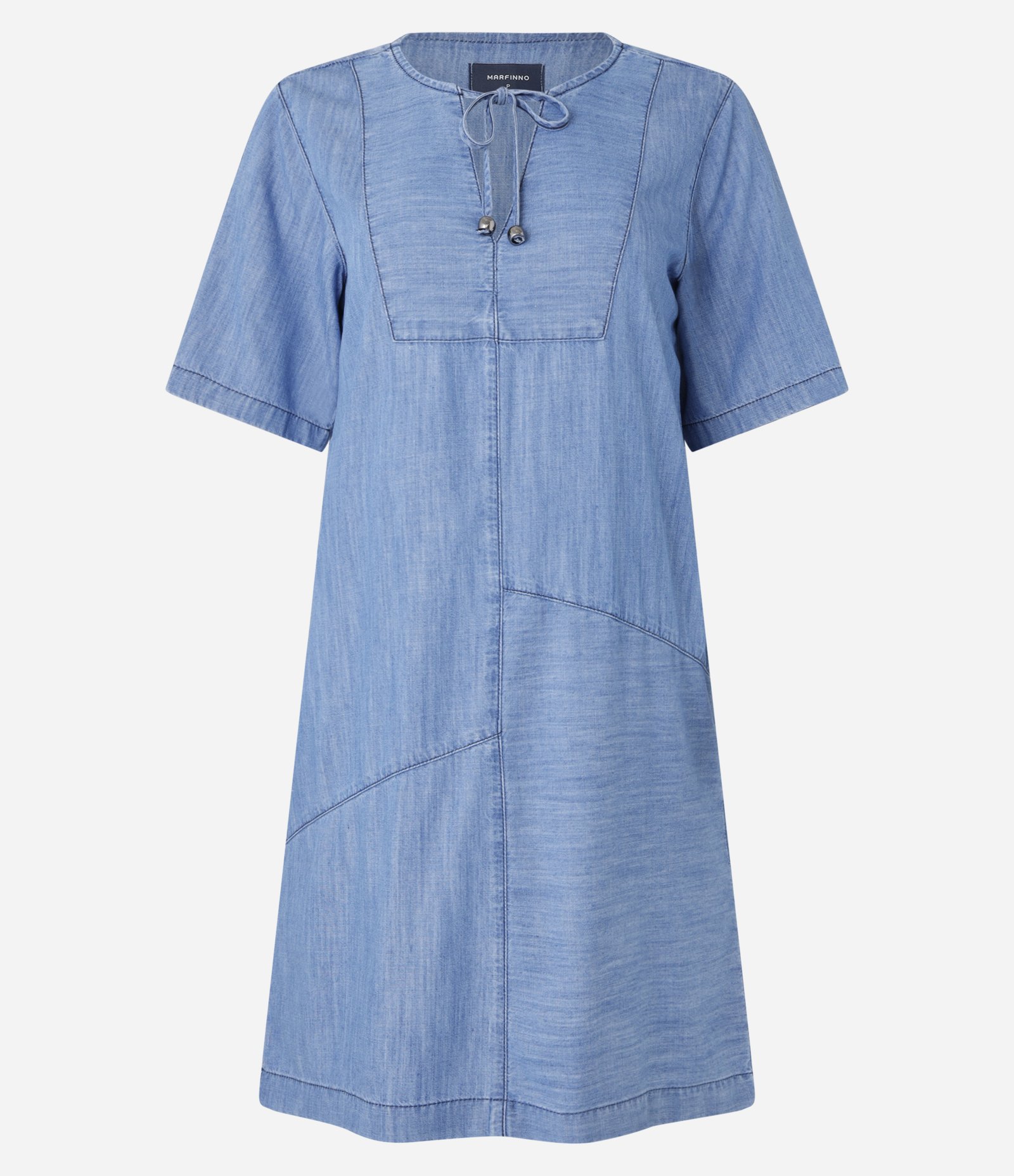 Vestido em Jeans Decote com Amarração e Detalhes em Recortes Azul 5