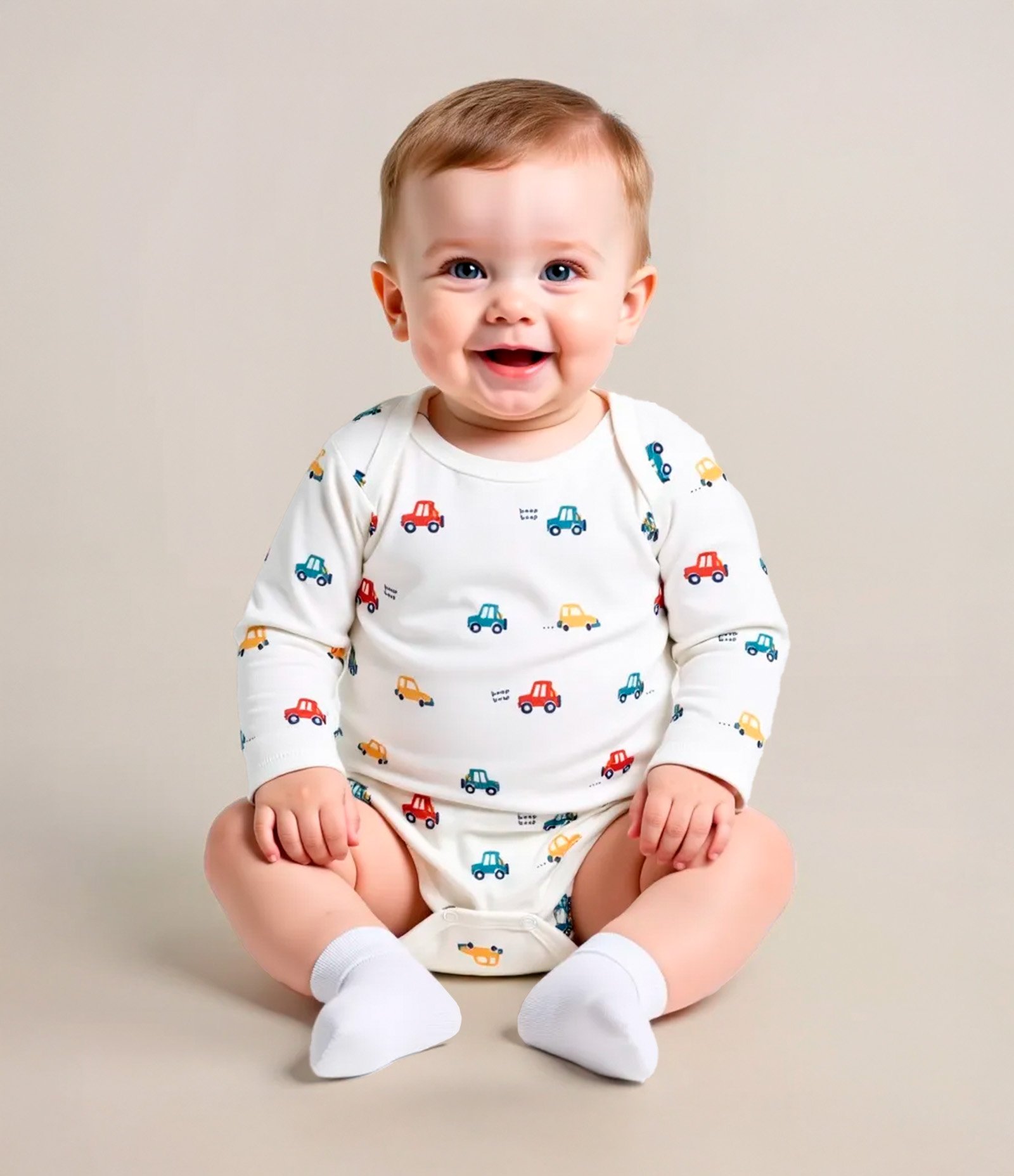 Body Longo Infantil com Estampa de Carrinhos - Tam RN a 24 meses Branco 1
