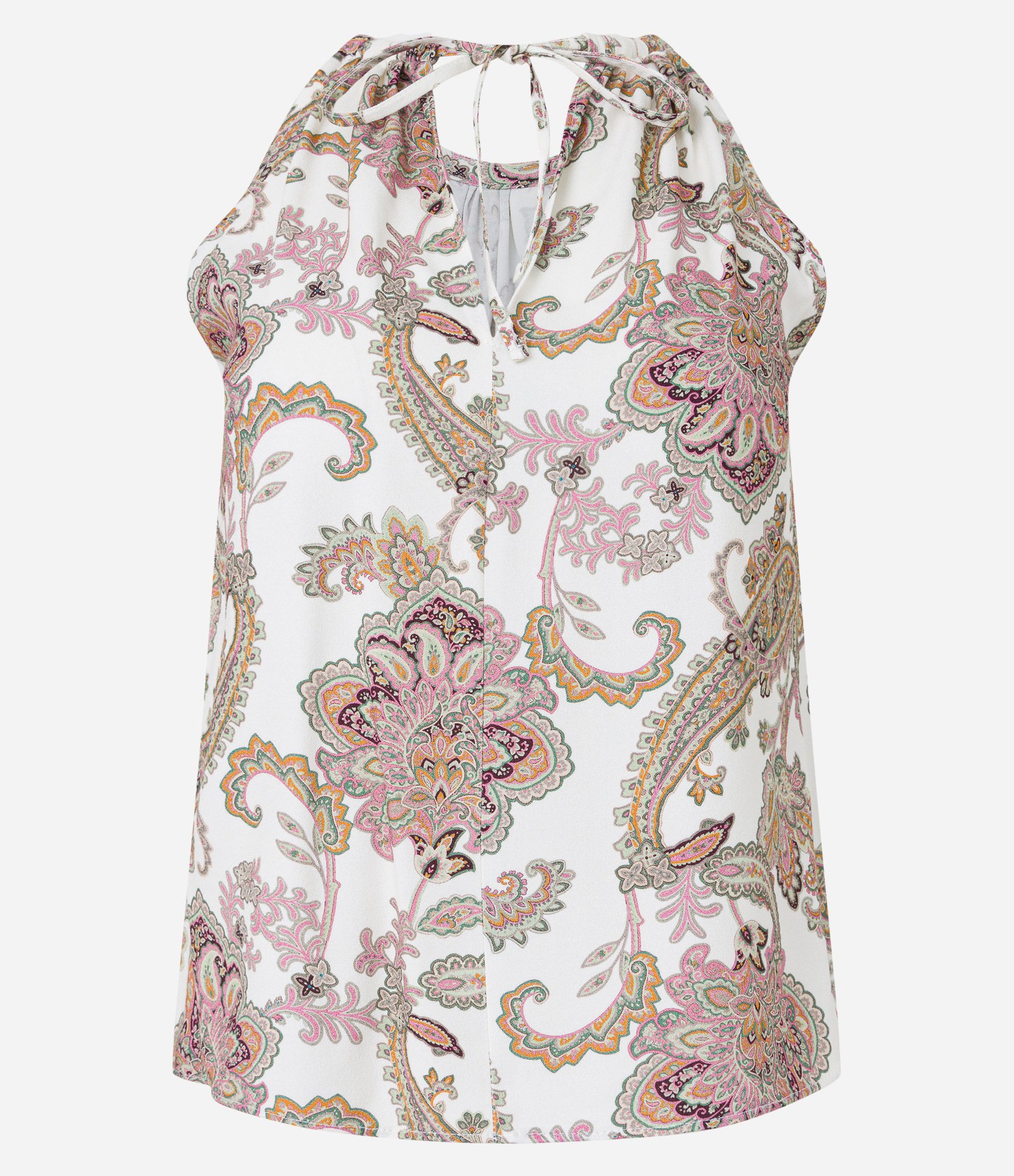 Blusa Sem Manga em Viscose com Estampa Arabescos Branco/Marrom 7