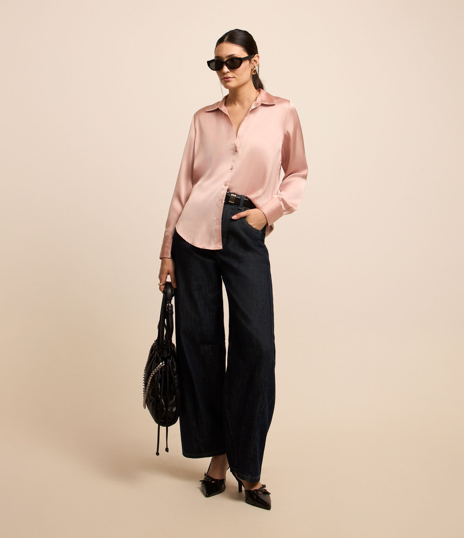 Camisa Acetinada com Abotoamento Frontal Rosa 2