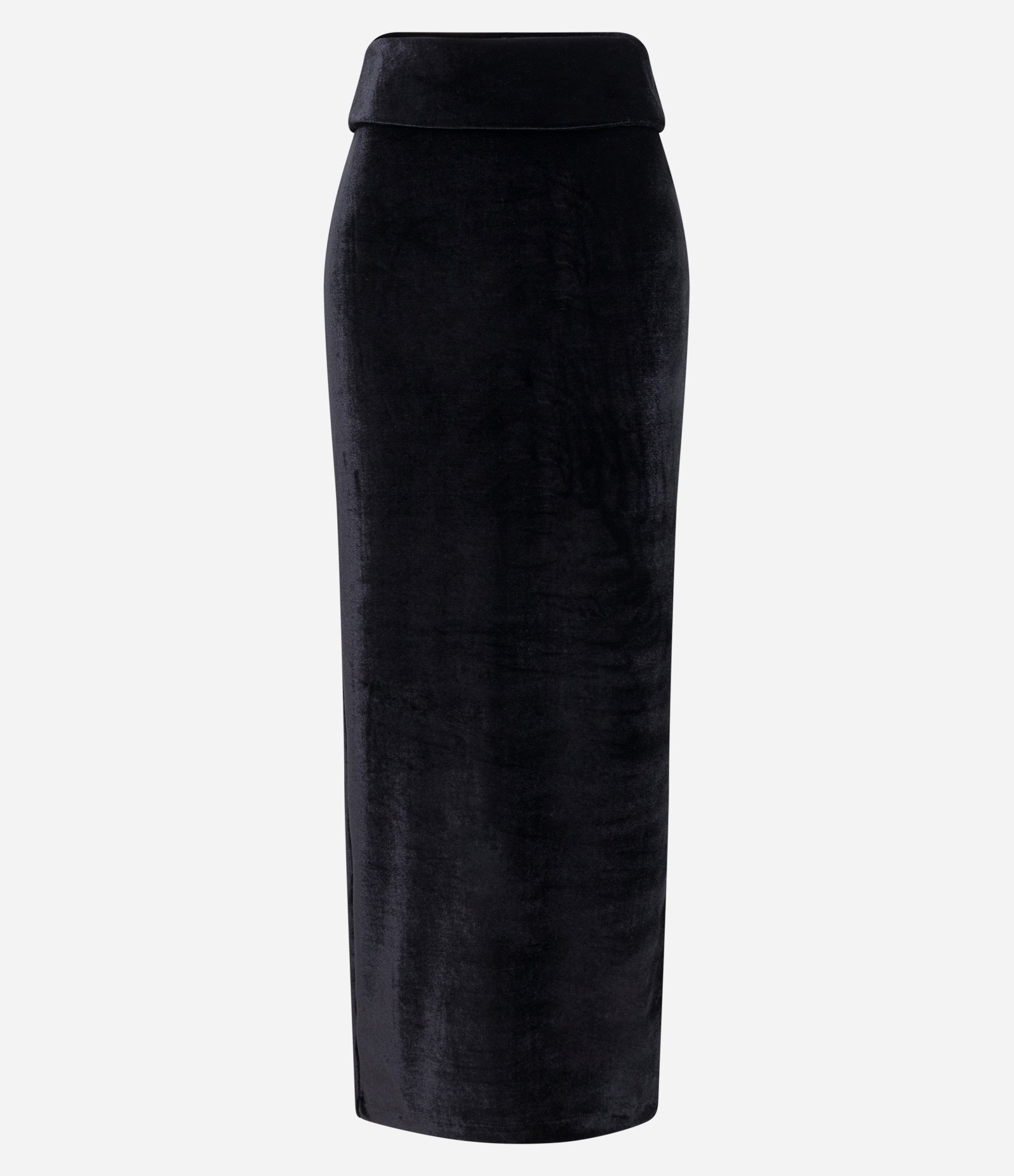 Saia Midi em Veludo com Dobradinho na Cintura e Fenda na Frente Preto 5