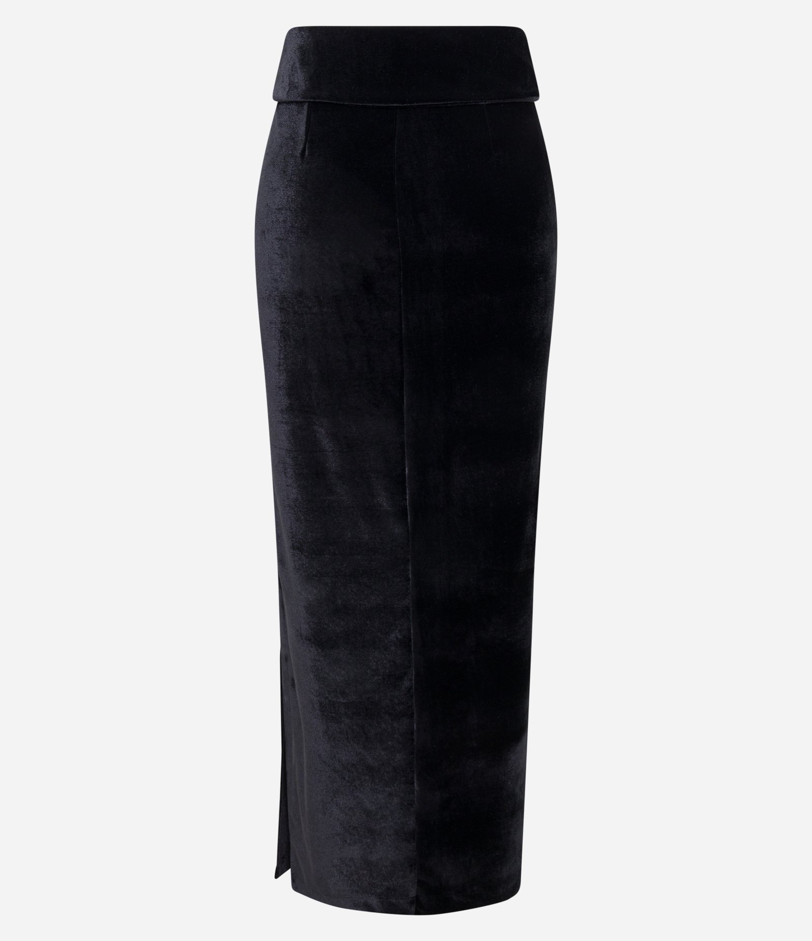 Saia Midi em Veludo com Dobradinho na Cintura e Fenda na Frente Preto 7