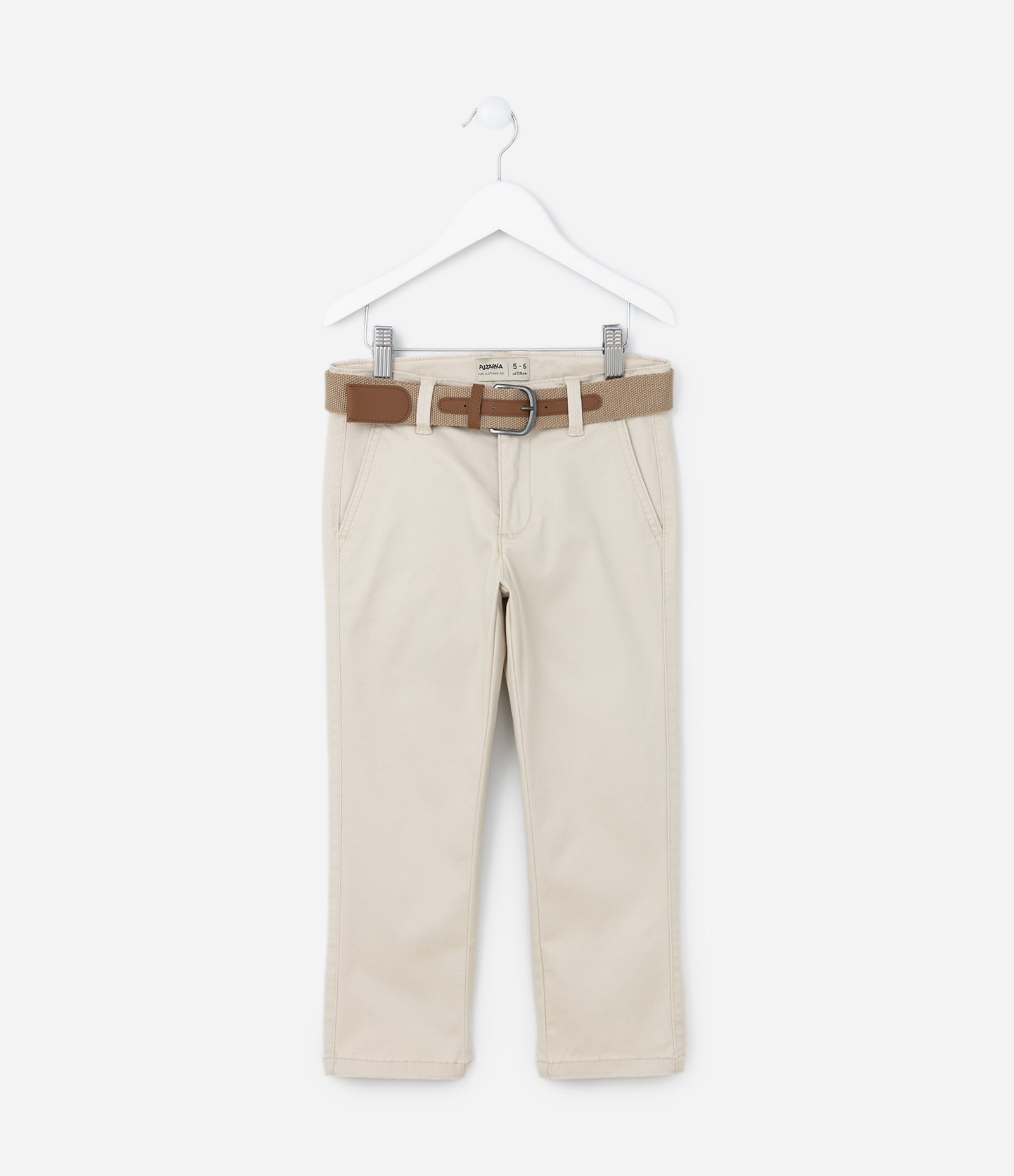Calça Infantil em Sarja com Cinto - Tam 5 a 14 Anos Off White 1