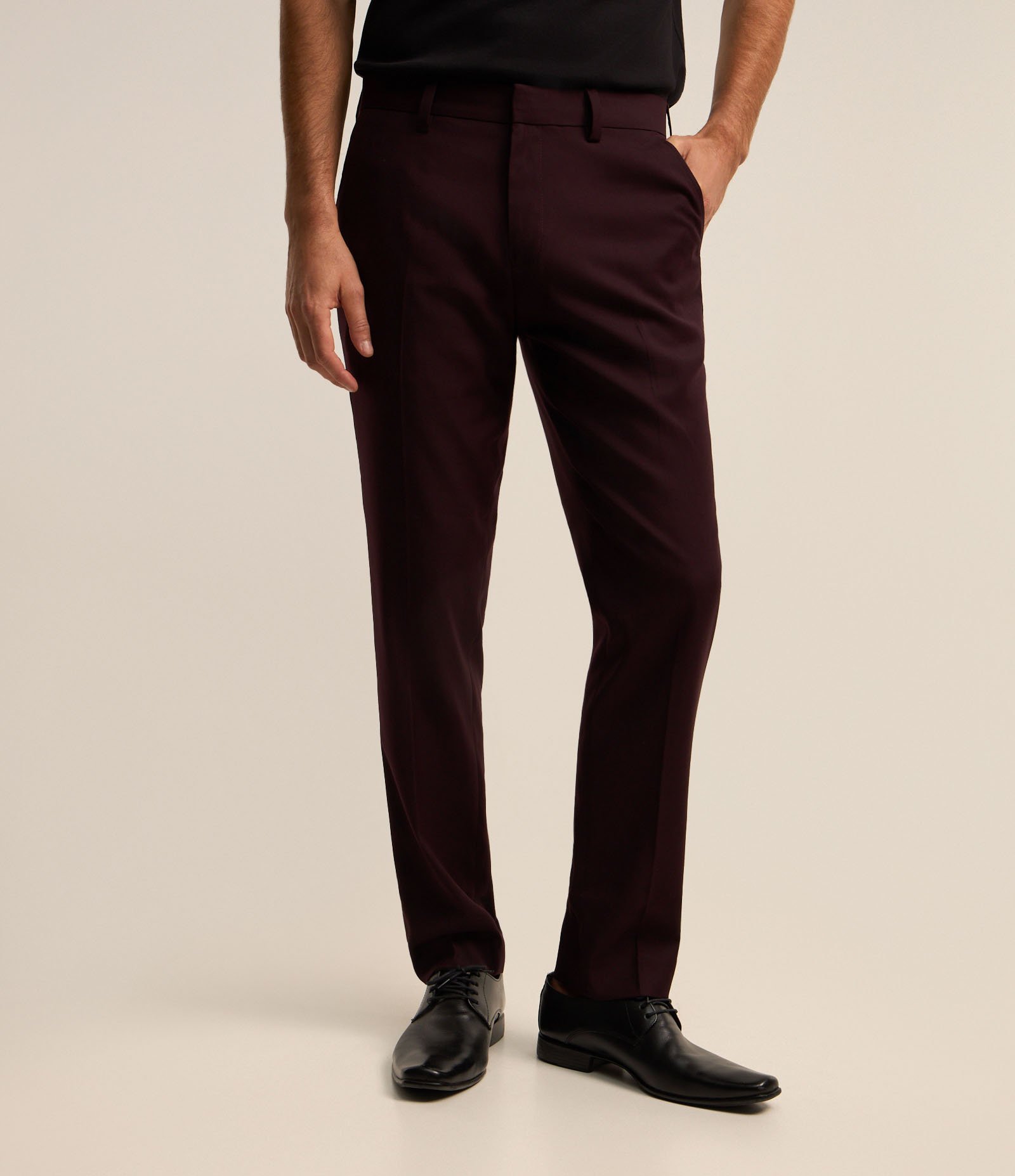 Calça Social em Tricoline com Textura Sarjada Vinho 3