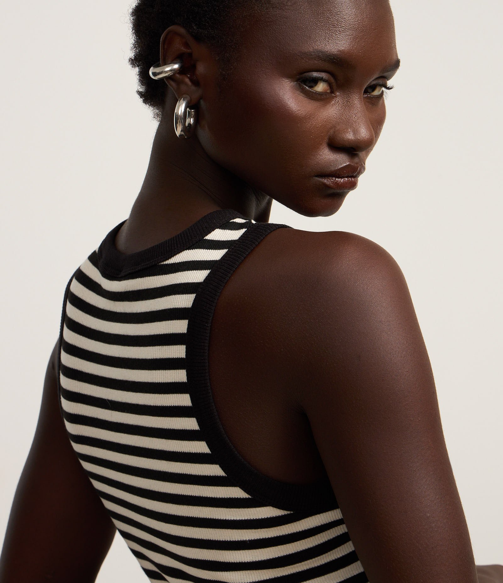 Vestido Regata Midi Listrado em Ribana Branco/Preto 4