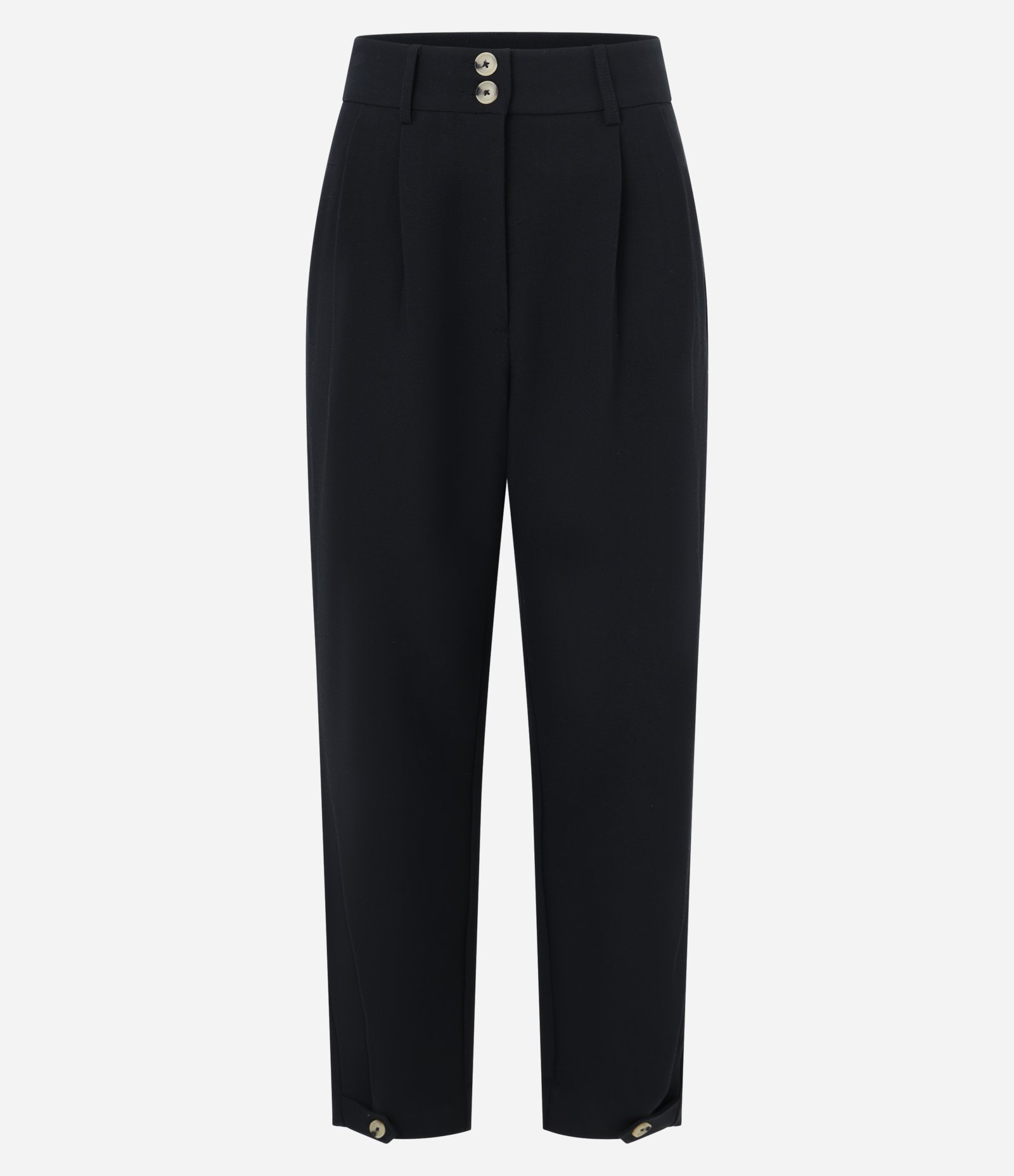 Calça Cenoura de Alfaiataria com Detalhe na Barra e Botões no Cós Preto 1