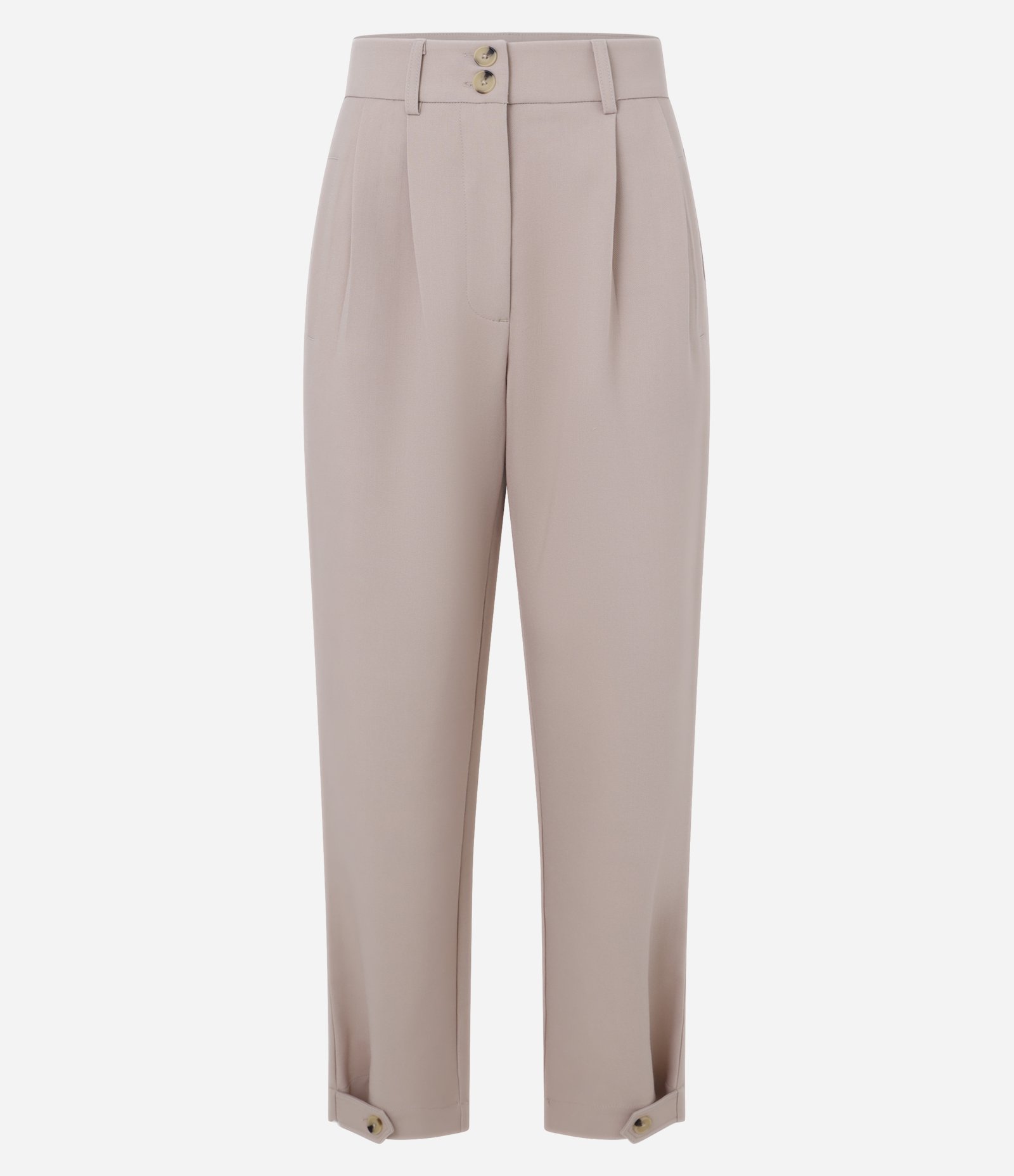 Calça Cenoura de Alfaiataria com Detalhe na Barra e Botões no Cós Bege 1