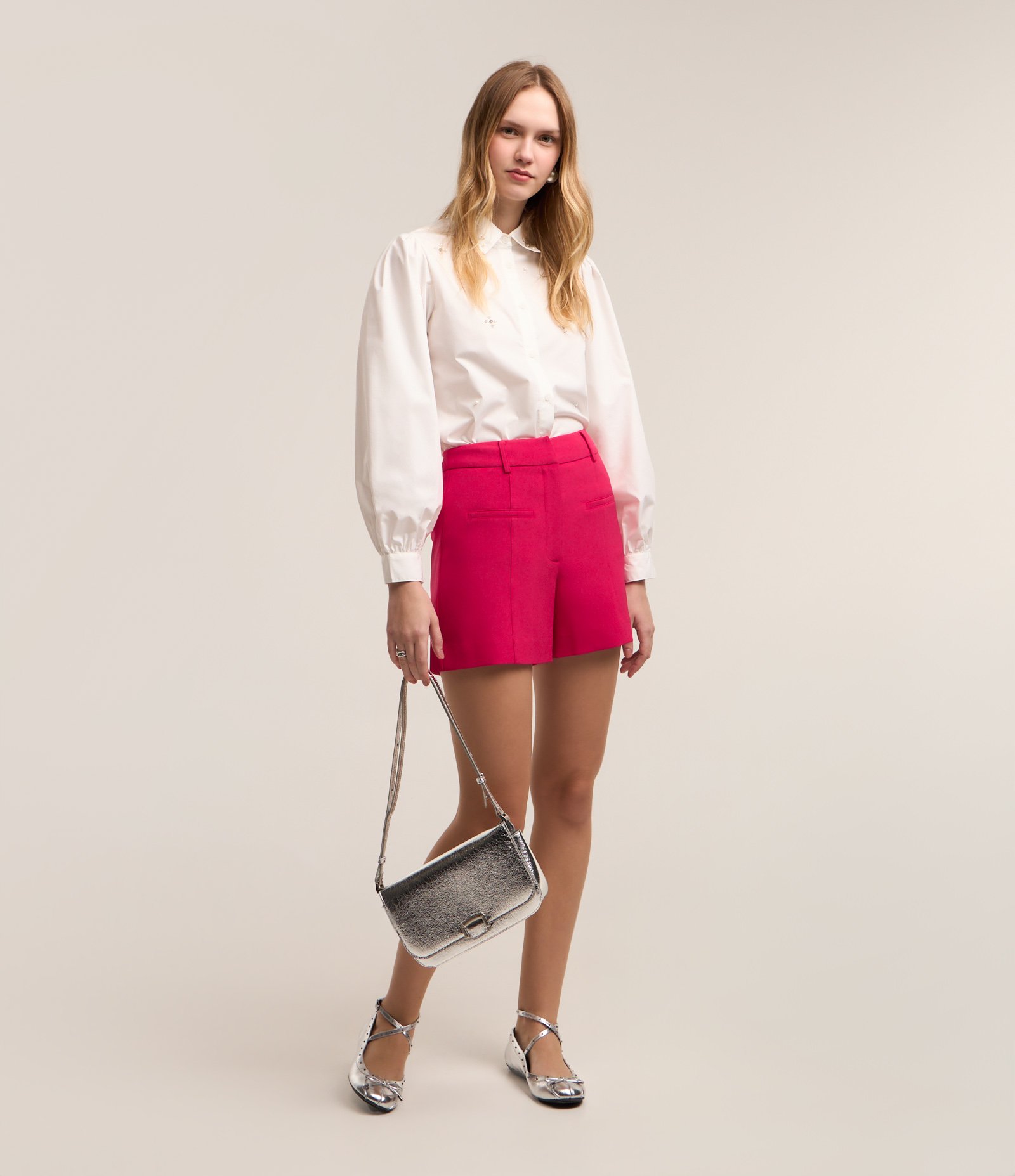 Bermuda Alfaiatada em Crepe com Bolso Fake Rosa Pink 1