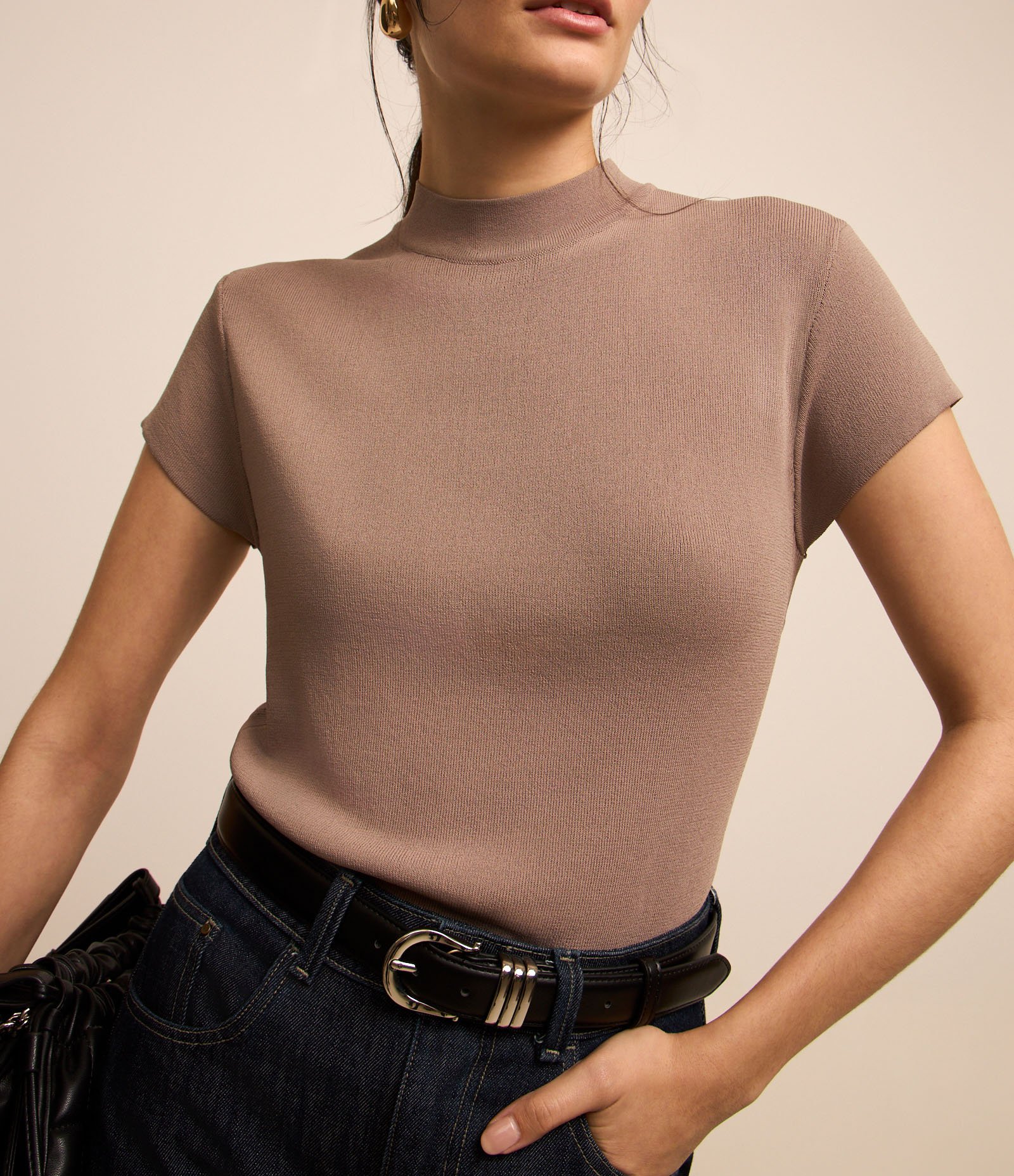 Blusa Canelada em Ribana com Gola Altinha Marrom 3