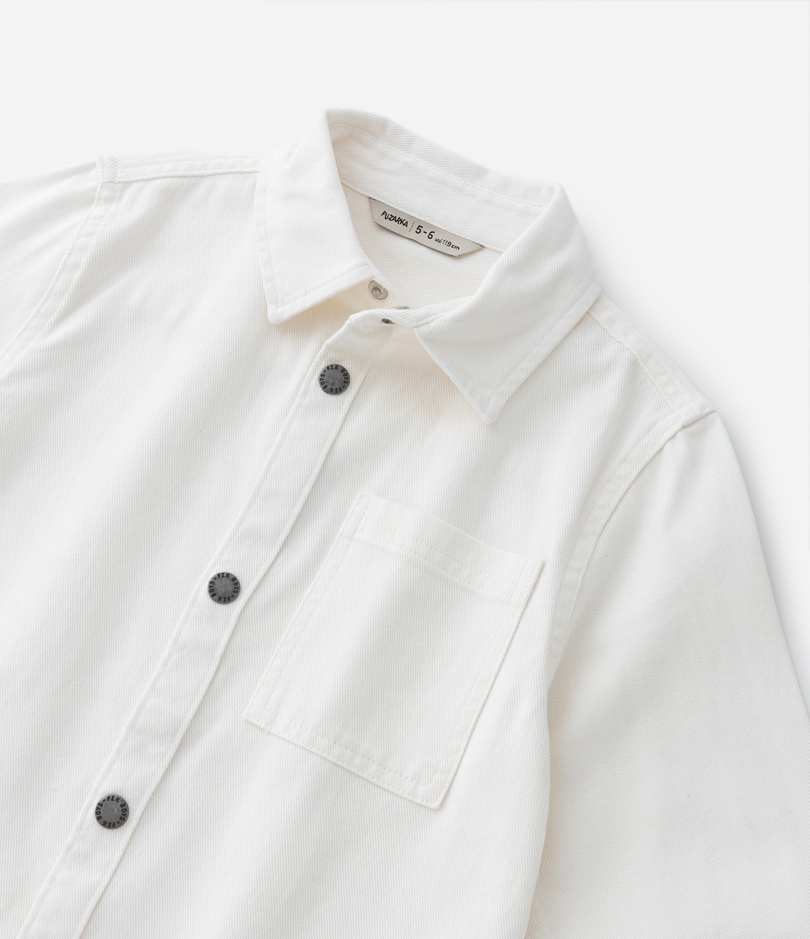 Camisa Infantil em Jeans com Bolsinho - Tam 5 a 14 Anos Branco Neve 5