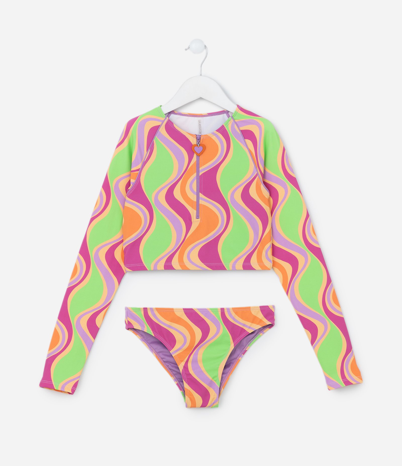 Biquíni Cropped Infantil com Estampa Ondas e Proteção UV - Tam 5 a 14 anos Multicores 1