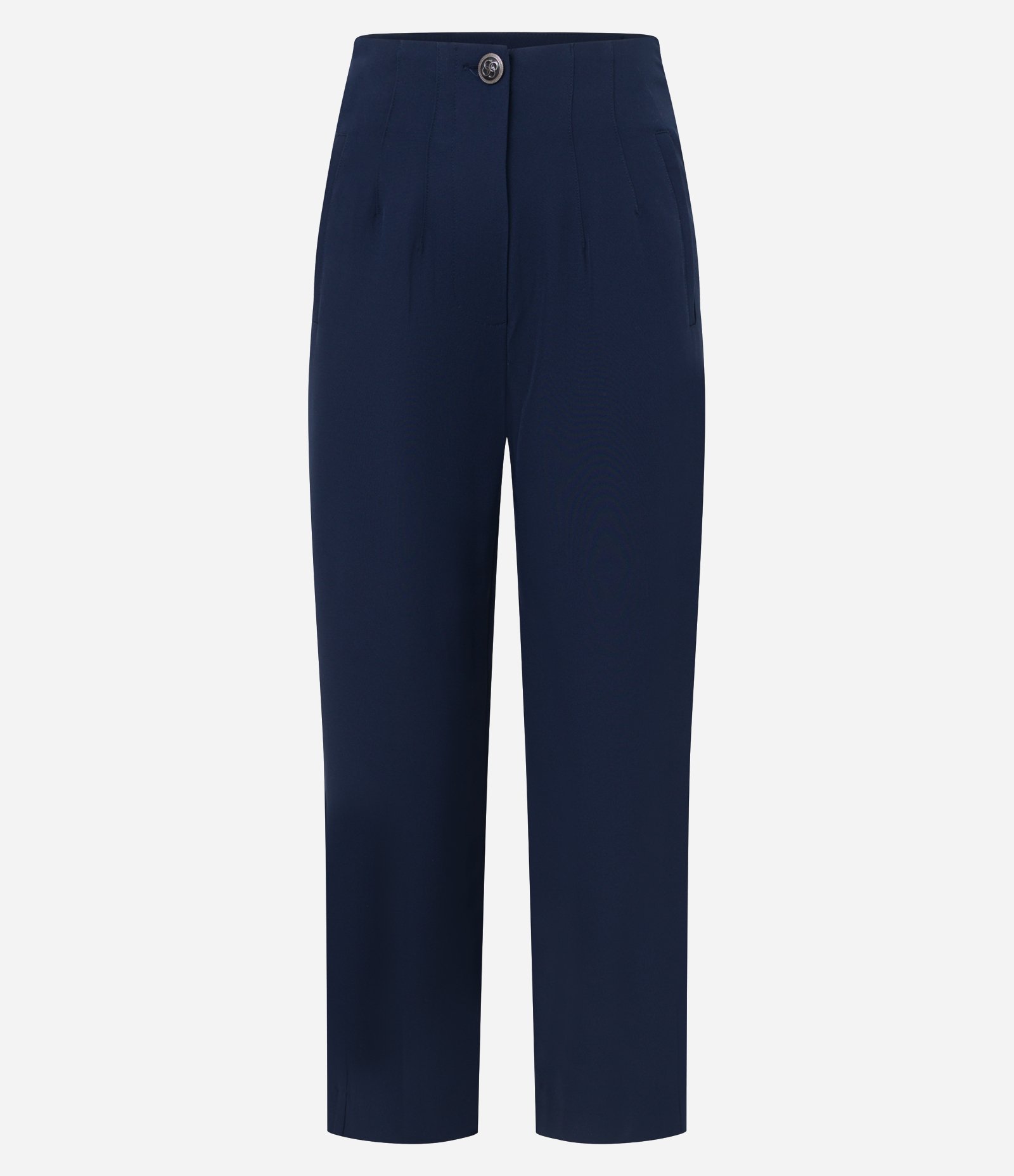 Calça Cenoura Alfaiatada com Botão Decorado no Cós Azul Marinho 4