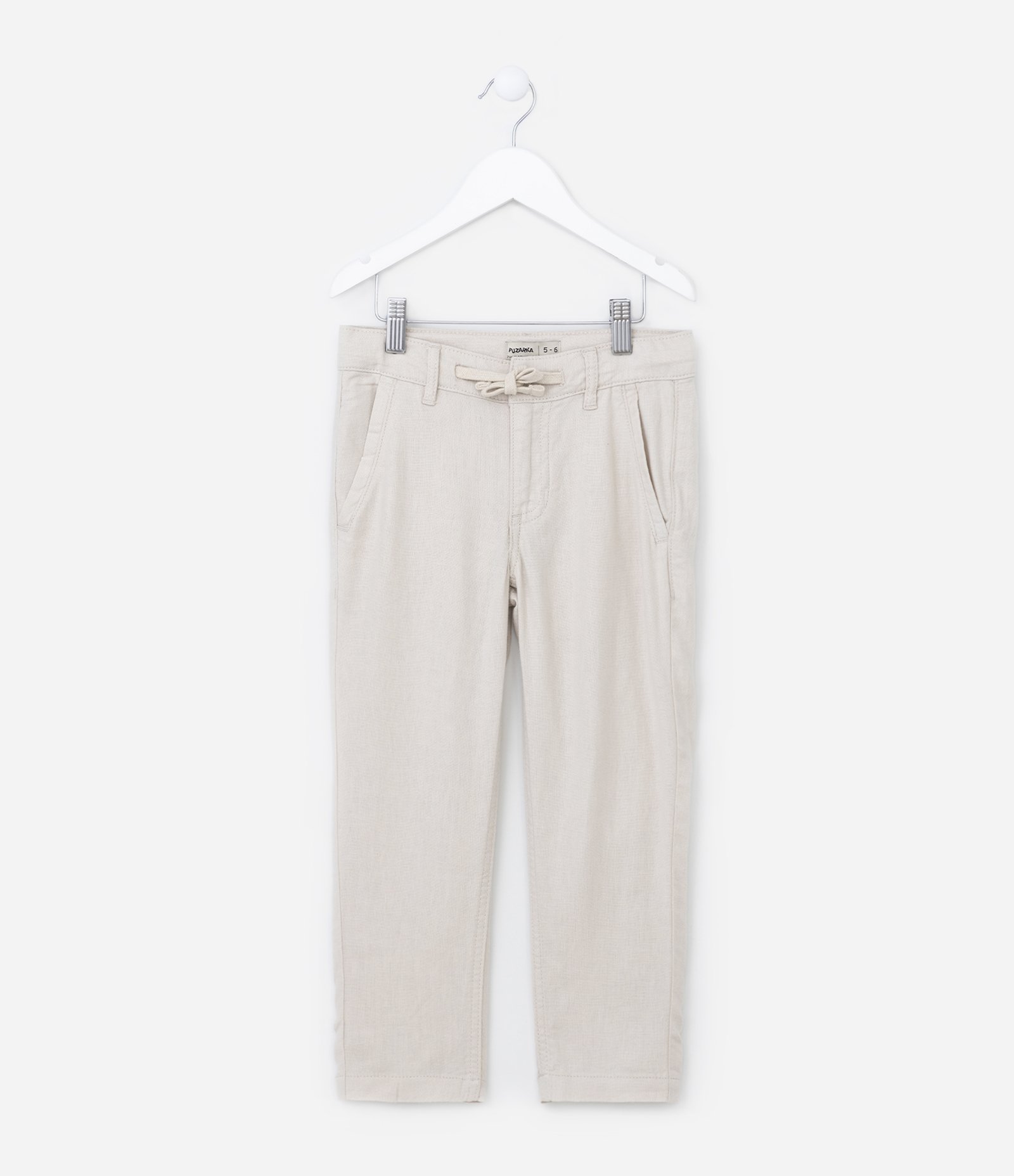 Calça Infantil em Linho com Amarração no Cós - Tam 5 a 14 Anos Bege 1