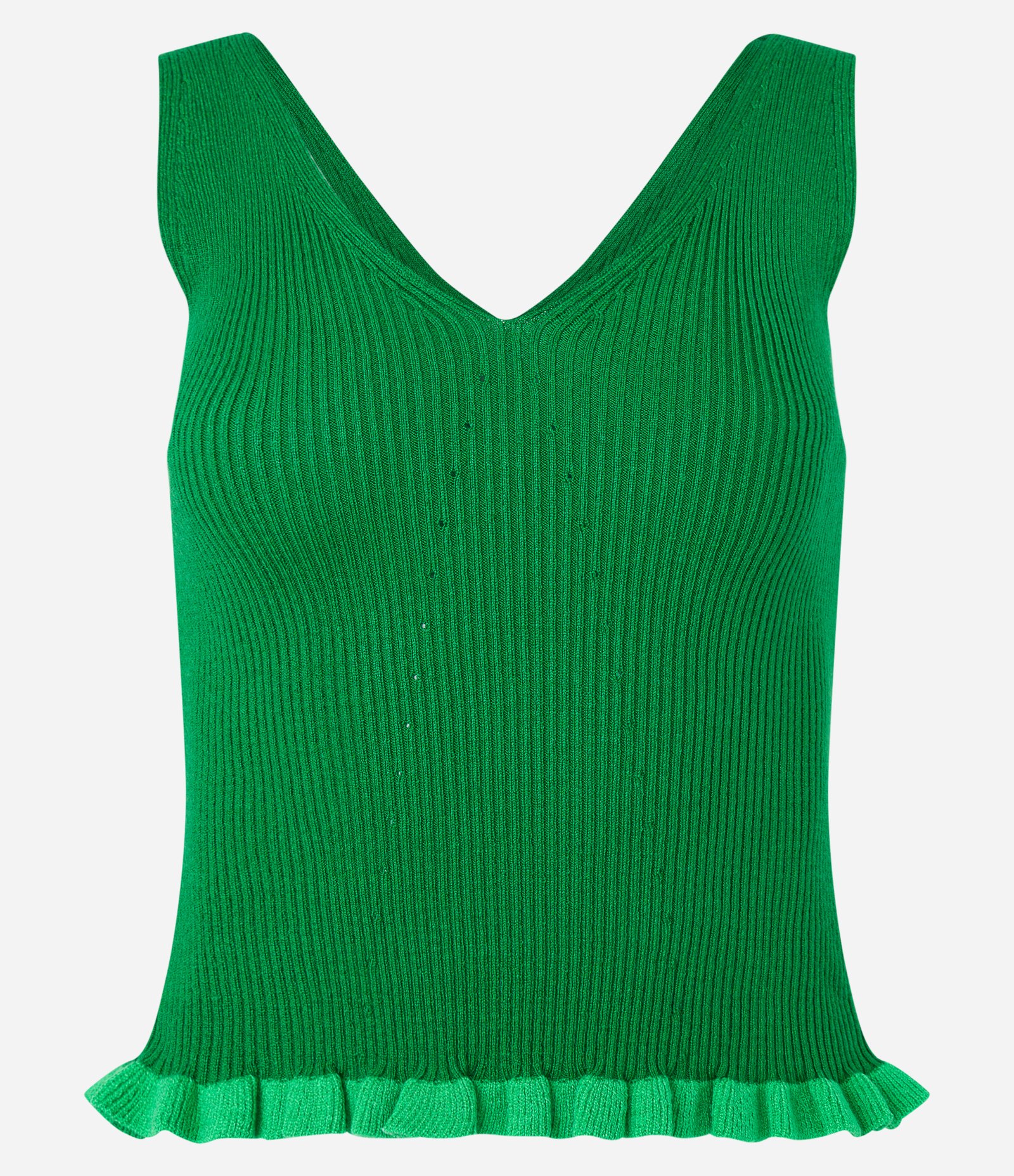 Blusa Regata em Tricô Texturizada e Barra com Frufru Contrastante Verde 5