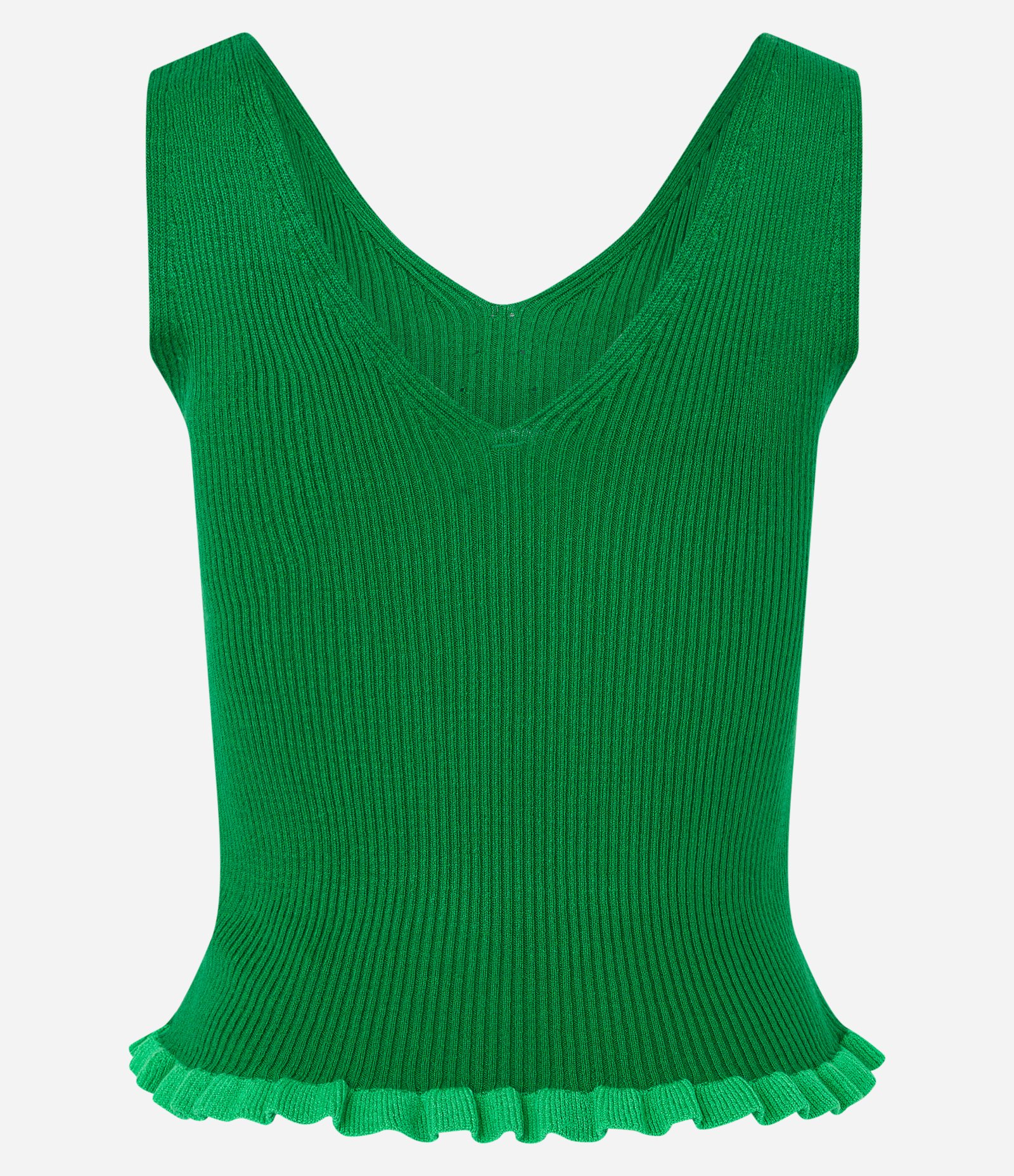 Blusa Regata em Tricô Texturizada e Barra com Frufru Contrastante Verde 7