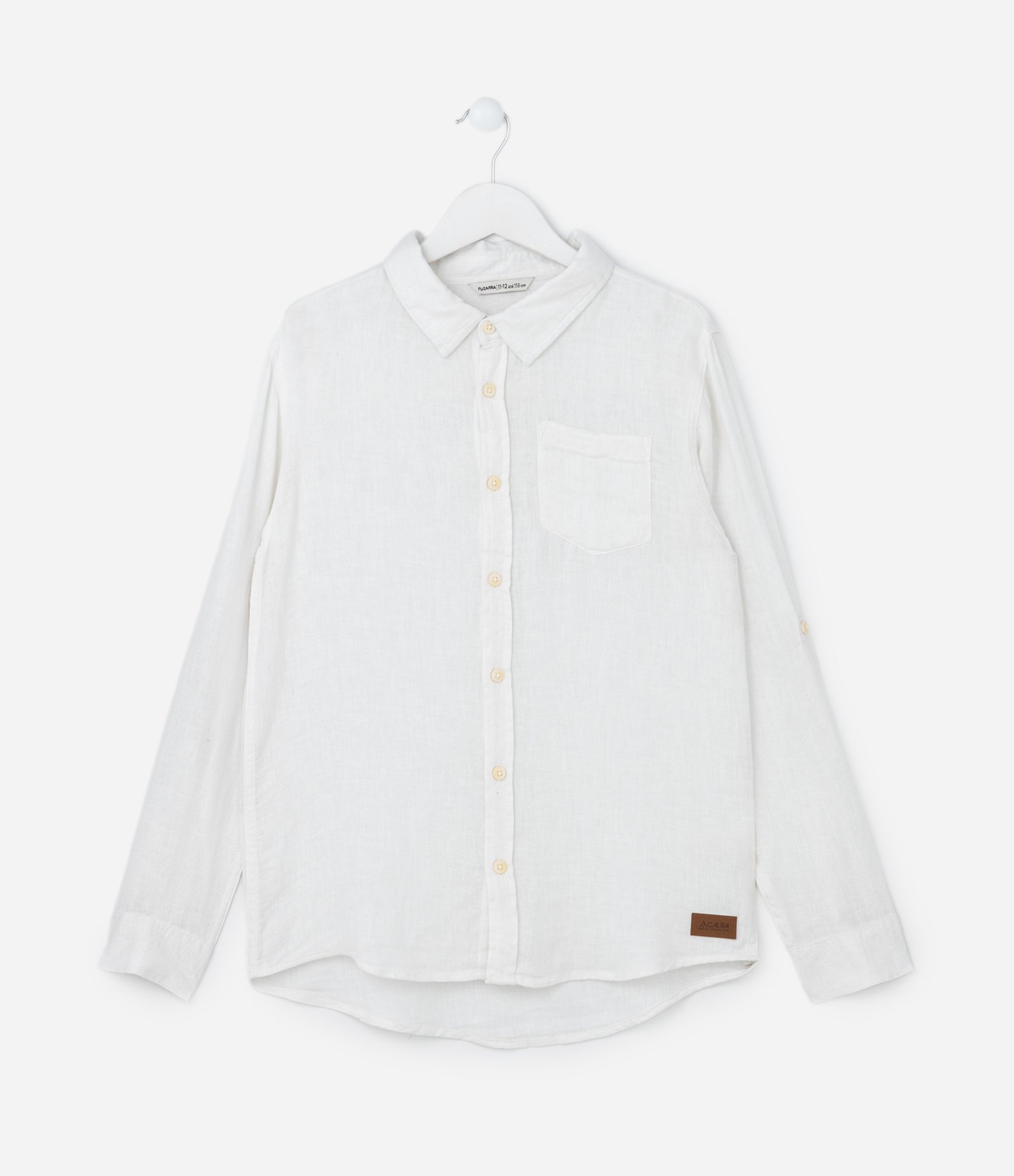 Camisa Infantil em Linho com Bolsinho - Tam 5 a 14 Anos Branco Neve 1