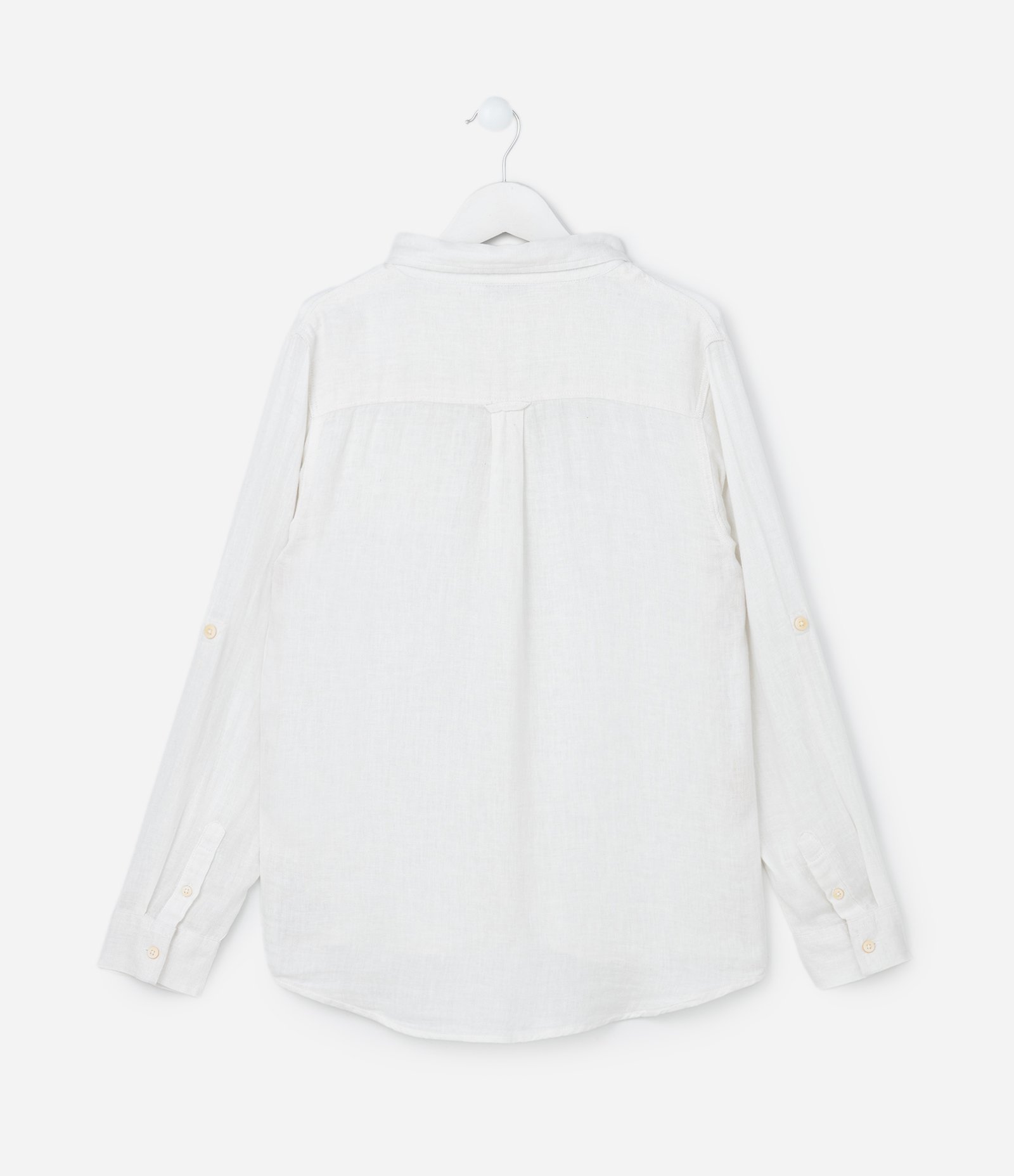 Camisa Infantil em Linho com Bolsinho - Tam 5 a 14 Anos Branco Neve 2