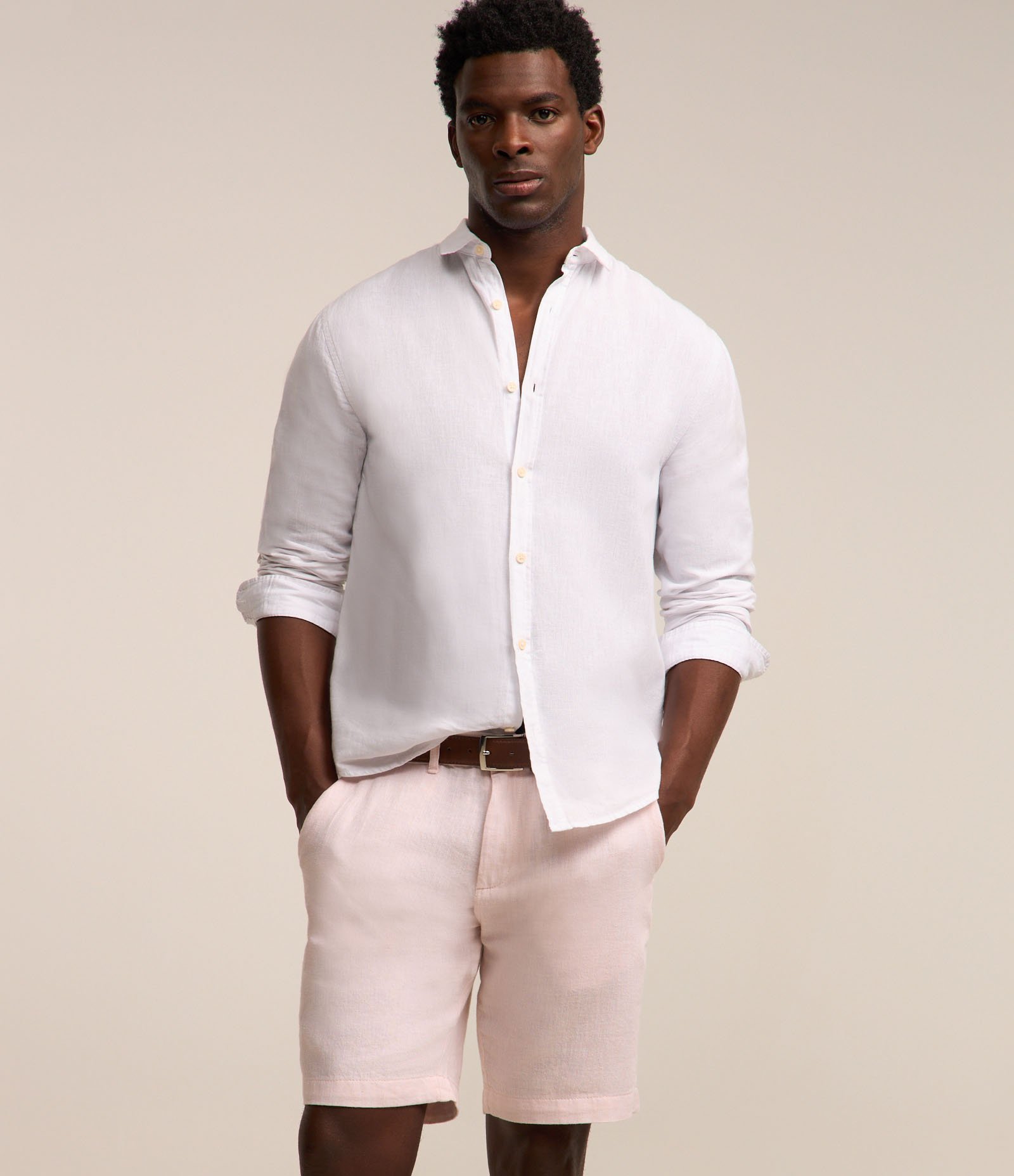 Bermuda Slim Texturizada em Linho com Algodão Rosa Claro 2