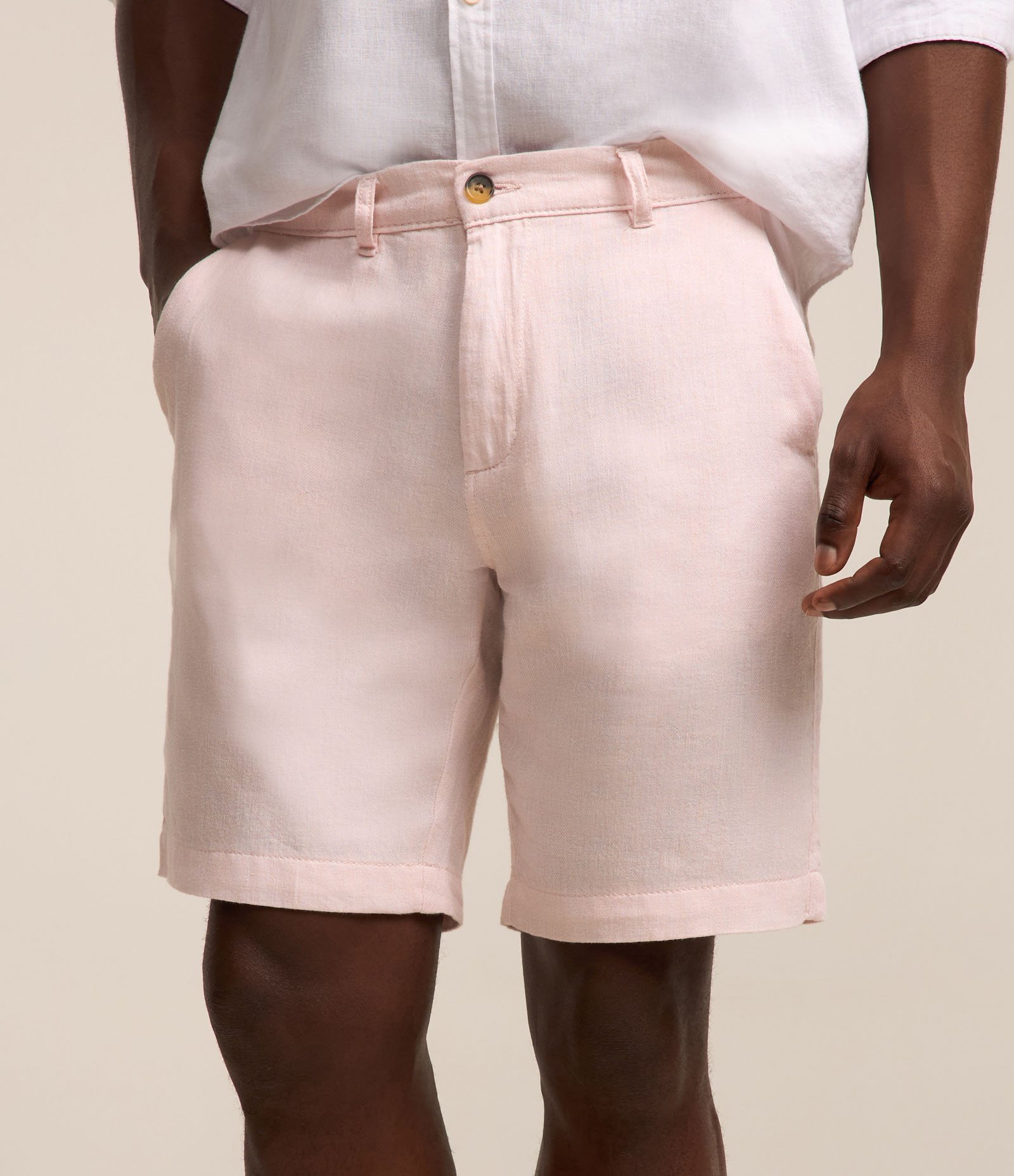 Bermuda Slim Texturizada em Linho com Algodão Rosa Claro 3