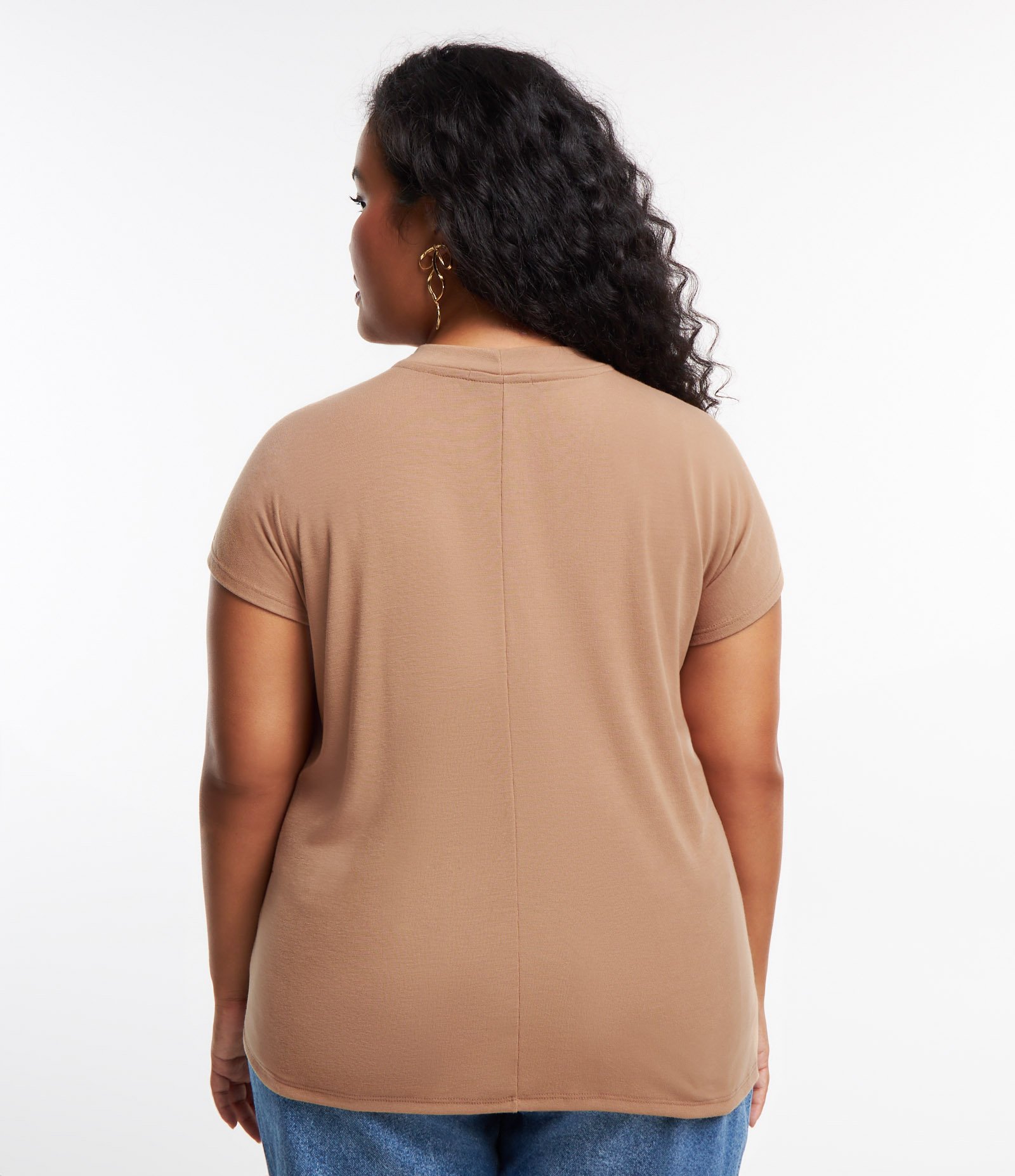 Blusa Básica em Ribana e sem Cava Curve & Plus Size Marrom Claro 3
