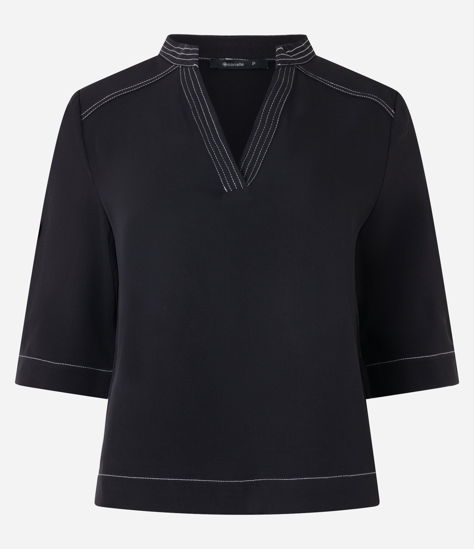 Blusa em Crepe com Detalhes de Pespontos Contrastantes Preto 4