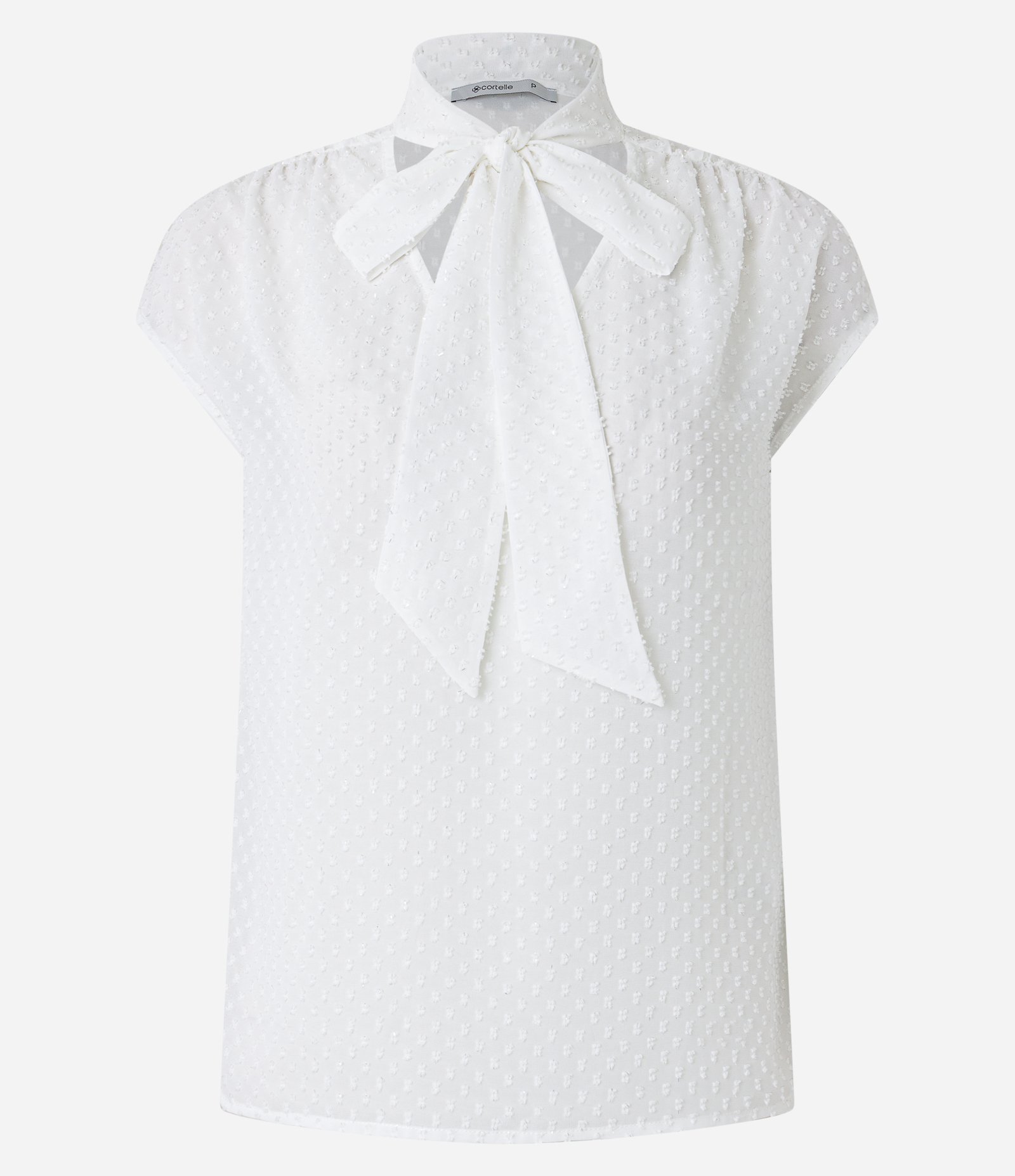 Blusa em Crepe com Laço de Chiffon na Gola e Texturas Branco Neve 5