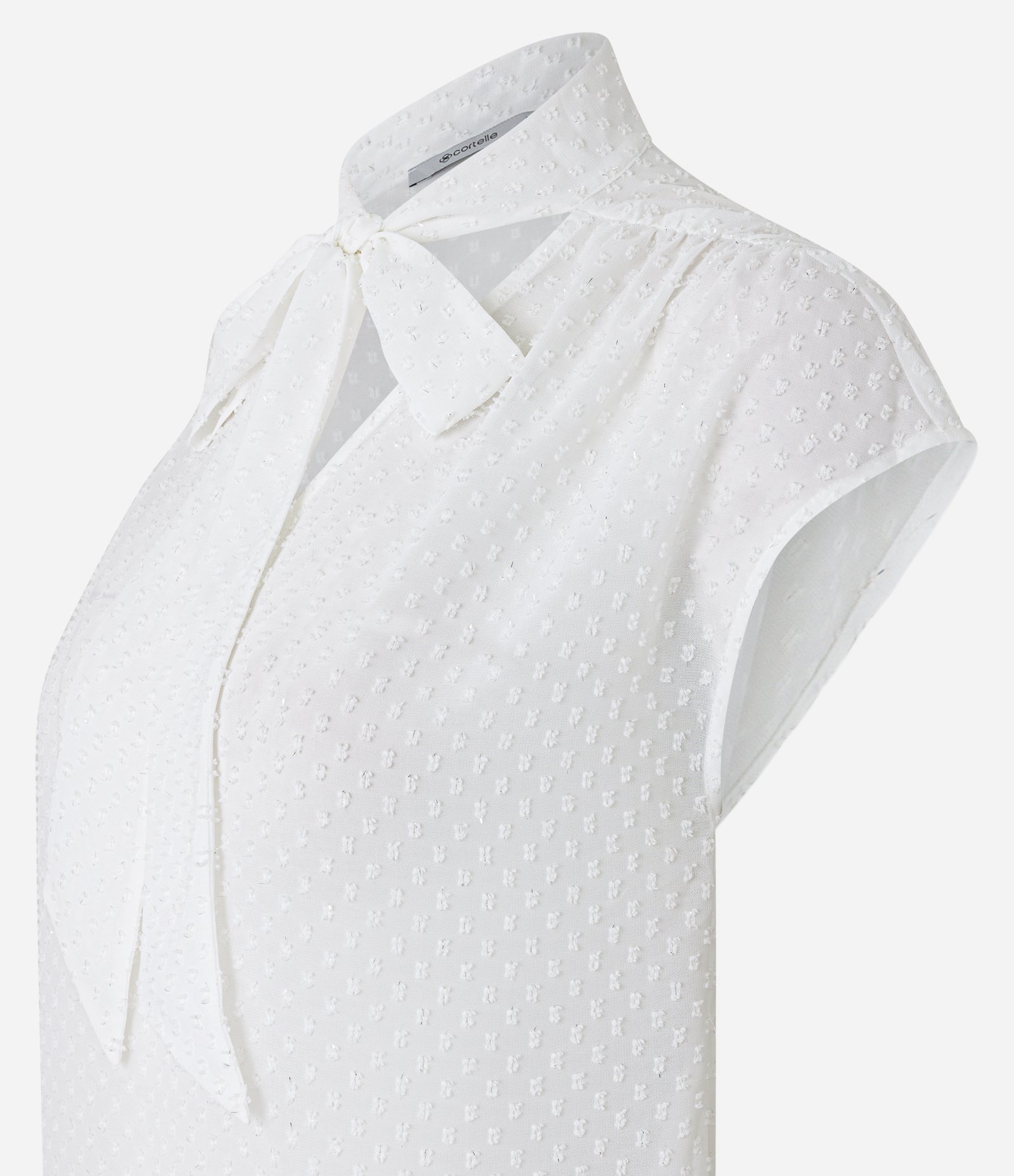 Blusa em Crepe com Laço de Chiffon na Gola e Texturas Branco Neve 6