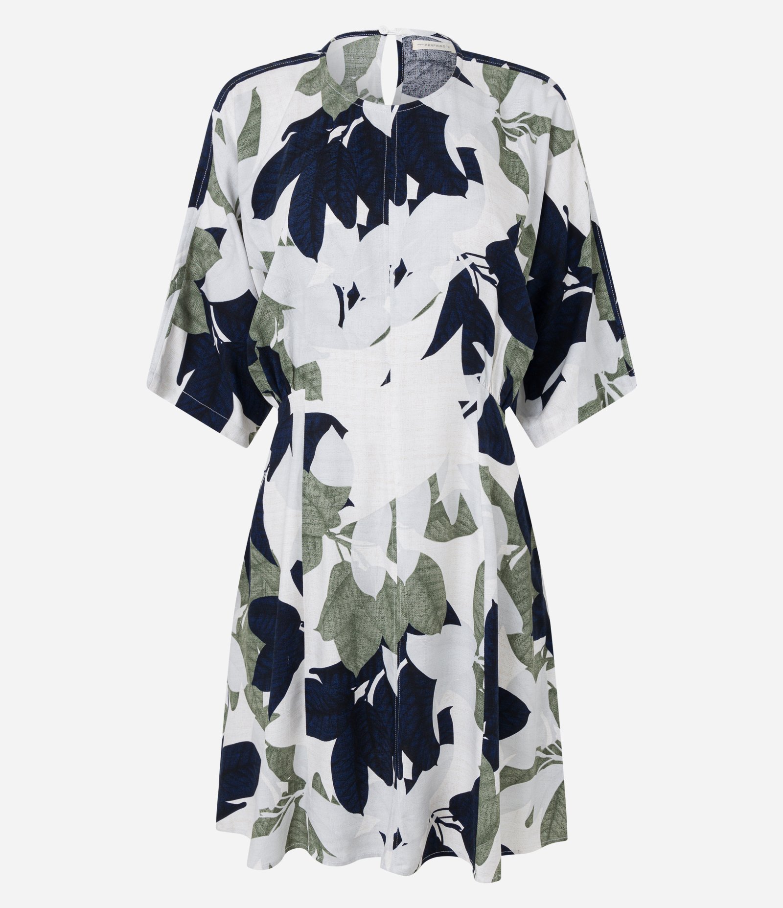 Vestido Curto em Viscose com Estampa Folhagem Branco 5